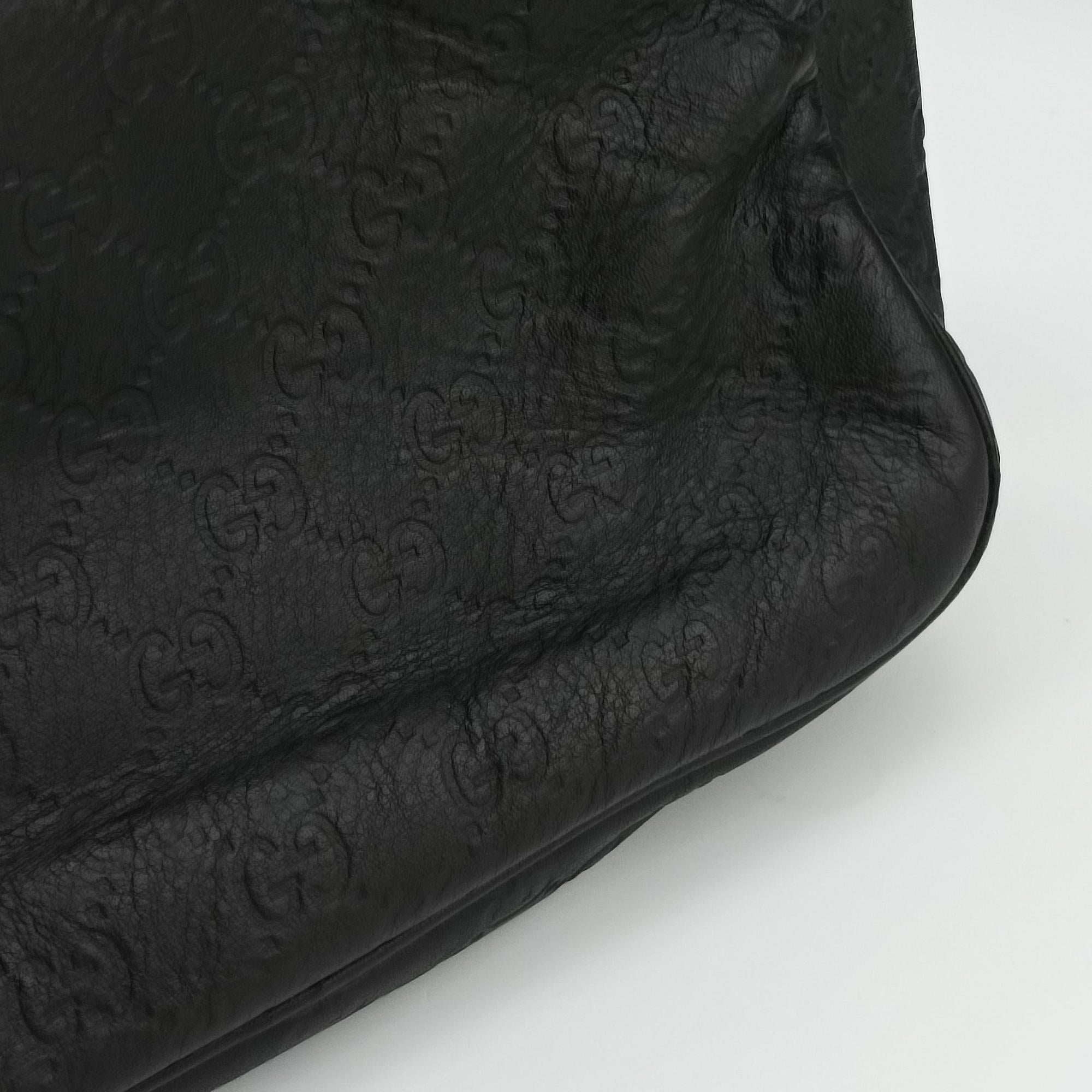Pre-owned Gucci Guccissima Messenger Black Leather 201448 shoulderbag | stylenewstar