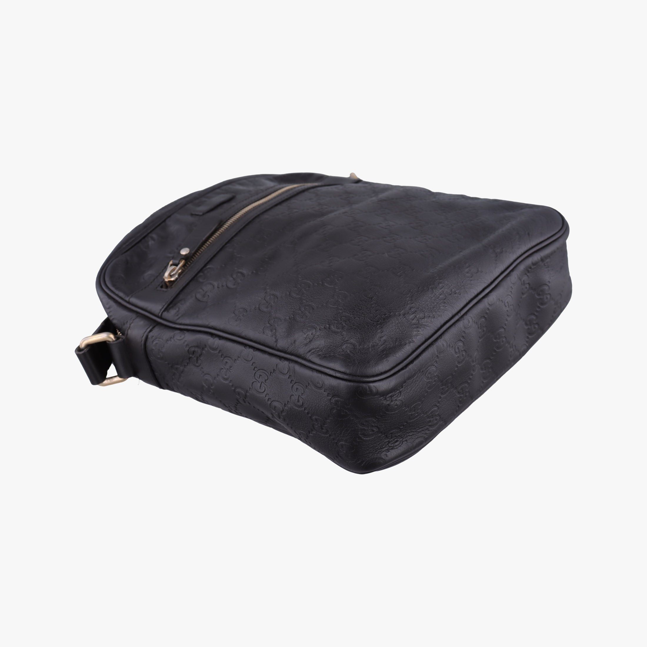 Pre-owned Gucci Guccissima Messenger Black Leather 201448 shoulderbag | stylenewstar