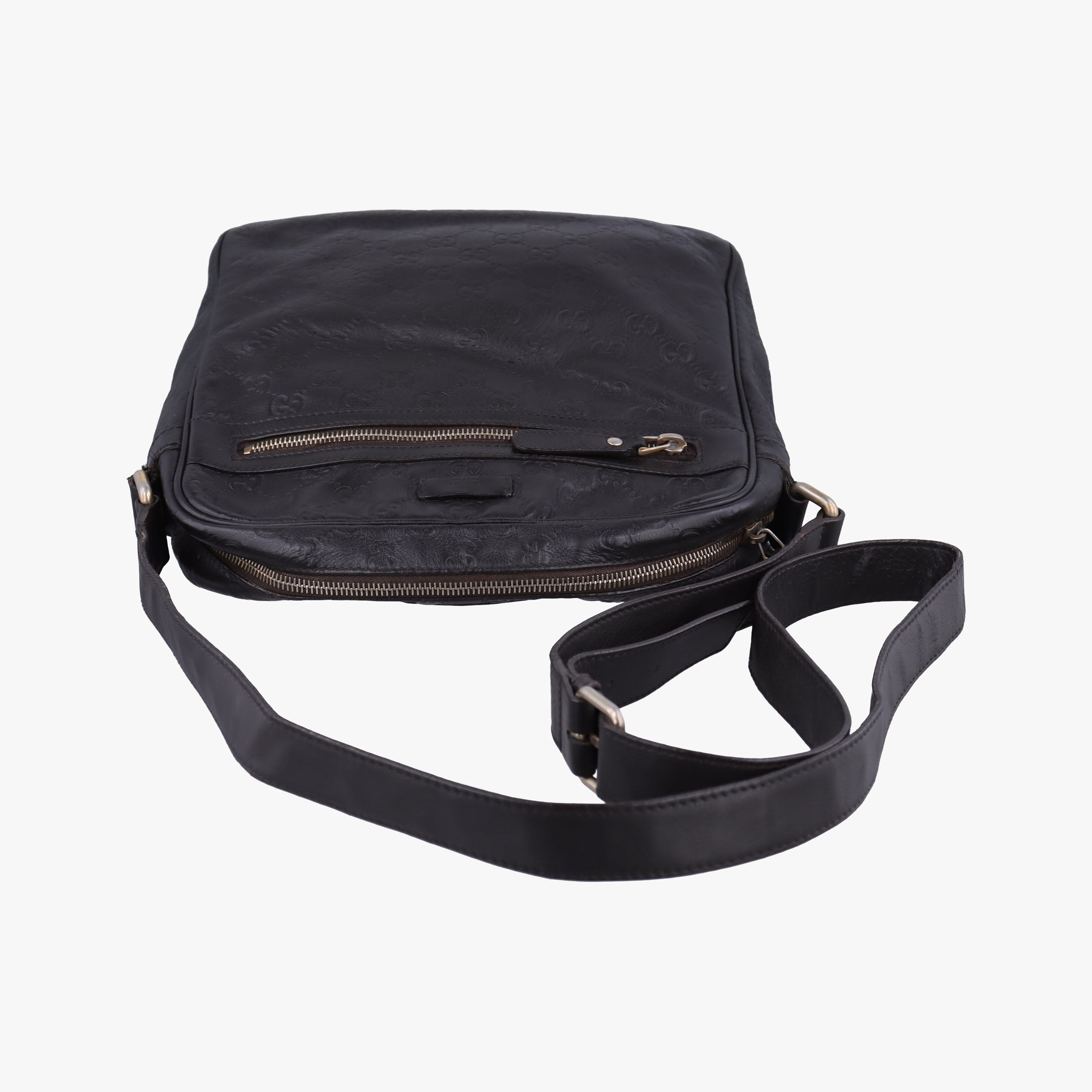 Pre-owned Gucci Guccissima Messenger Black Leather 201448 shoulderbag | stylenewstar