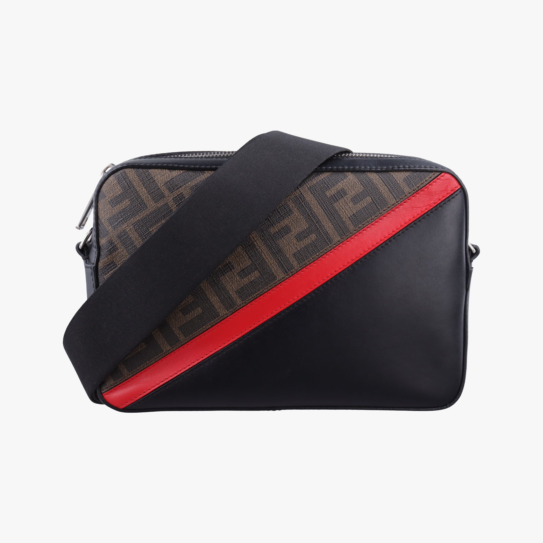 Pre-owned Fendi Camera case Brown × Black × Red PVC Coated Canvas × Leather 7M0286 shoulderbag | stylenewstar