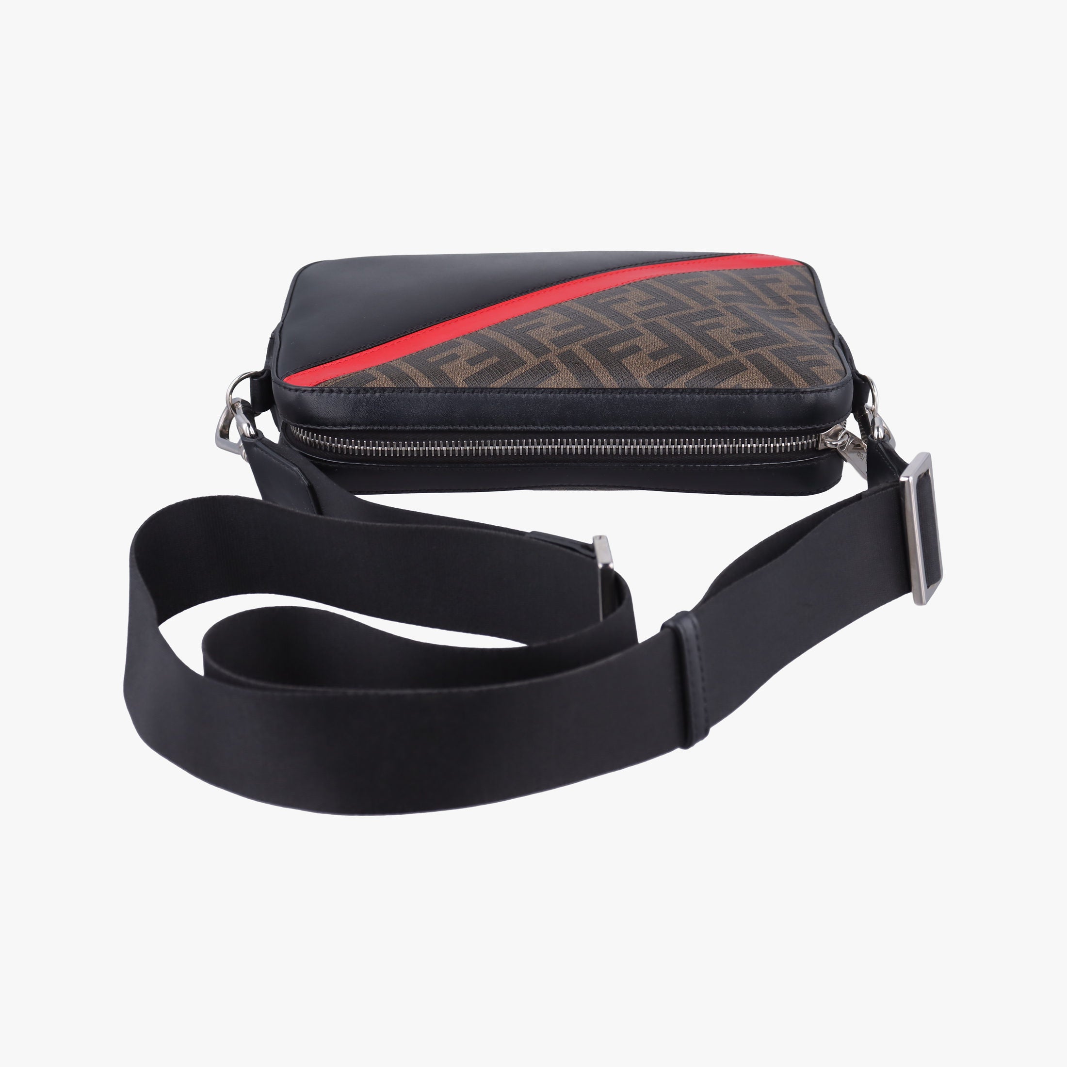 Pre-owned Fendi Camera case Brown × Black × Red PVC Coated Canvas × Leather 7M0286 shoulderbag | stylenewstar