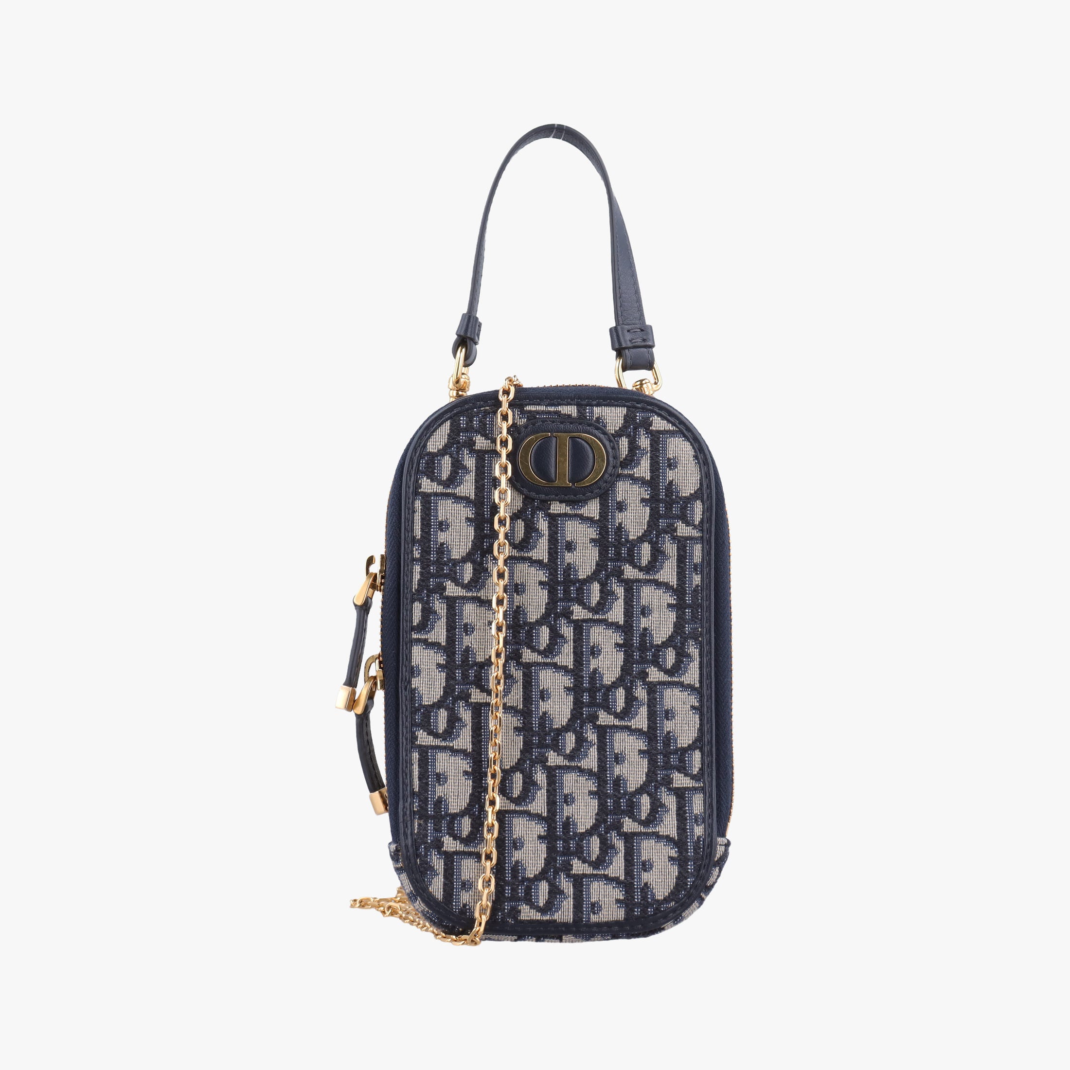 Secondhand Christian Dior Oblique 30 Montaigne Phone Holder Navy Oblique jacquard  shoulderbag | stylenewstar