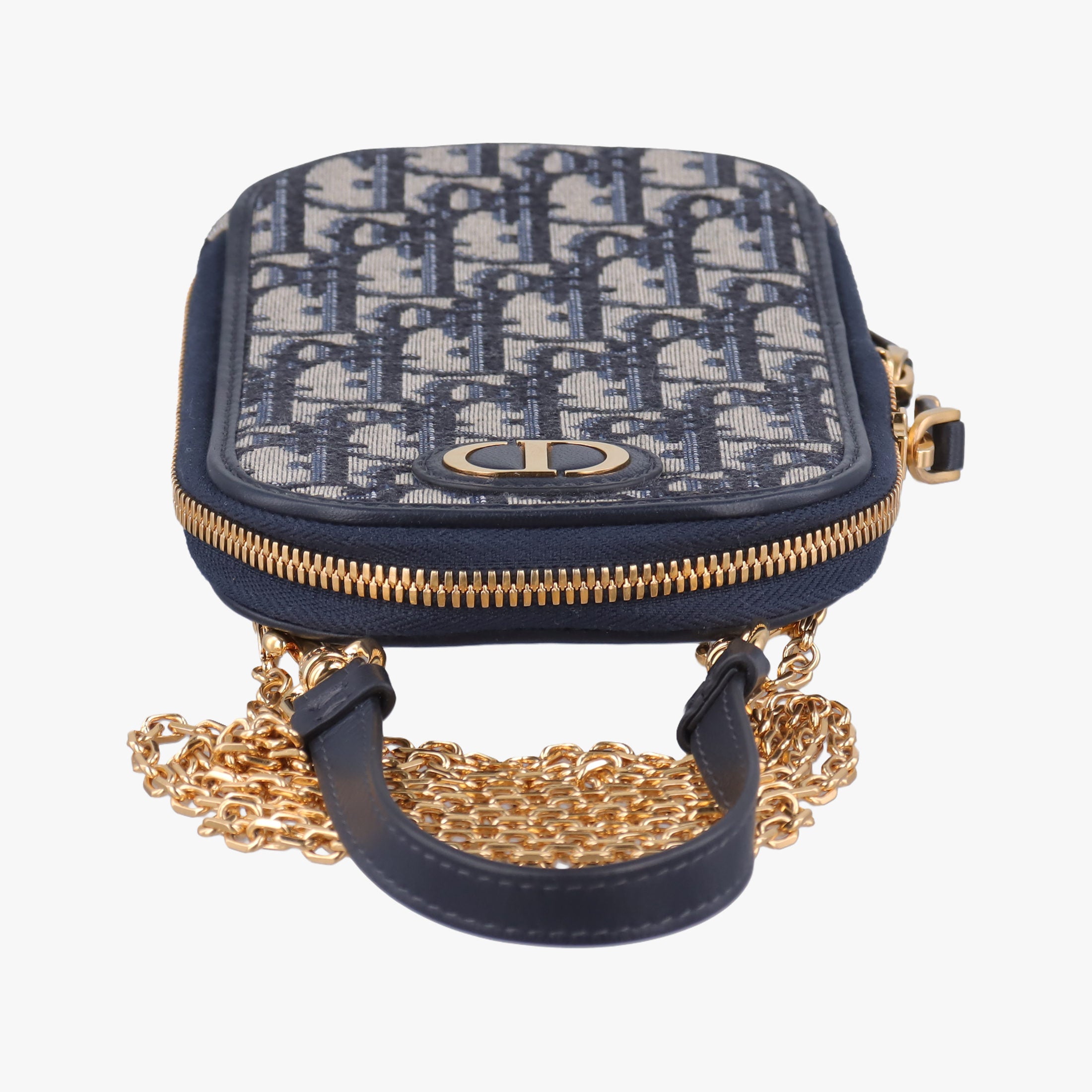 Secondhand Christian Dior Oblique 30 Montaigne Phone Holder Navy Oblique jacquard  shoulderbag | stylenewstar