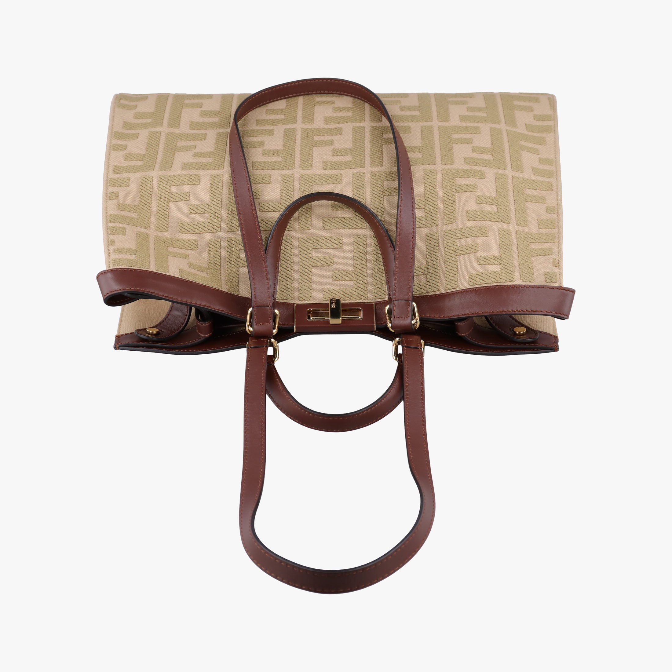 Pre-owned Fendi Peekaboo Beige canvas×leather 8BH374 shoulderbag | stylenewstar