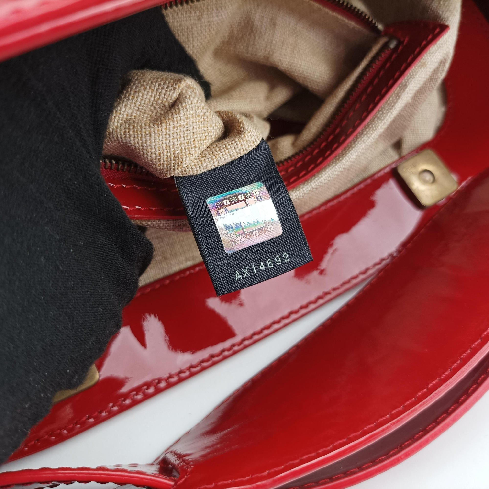 Secondhand Fendi Toile de Cuir Red Leather × Patent 8BR579 handbag | stylenewstar