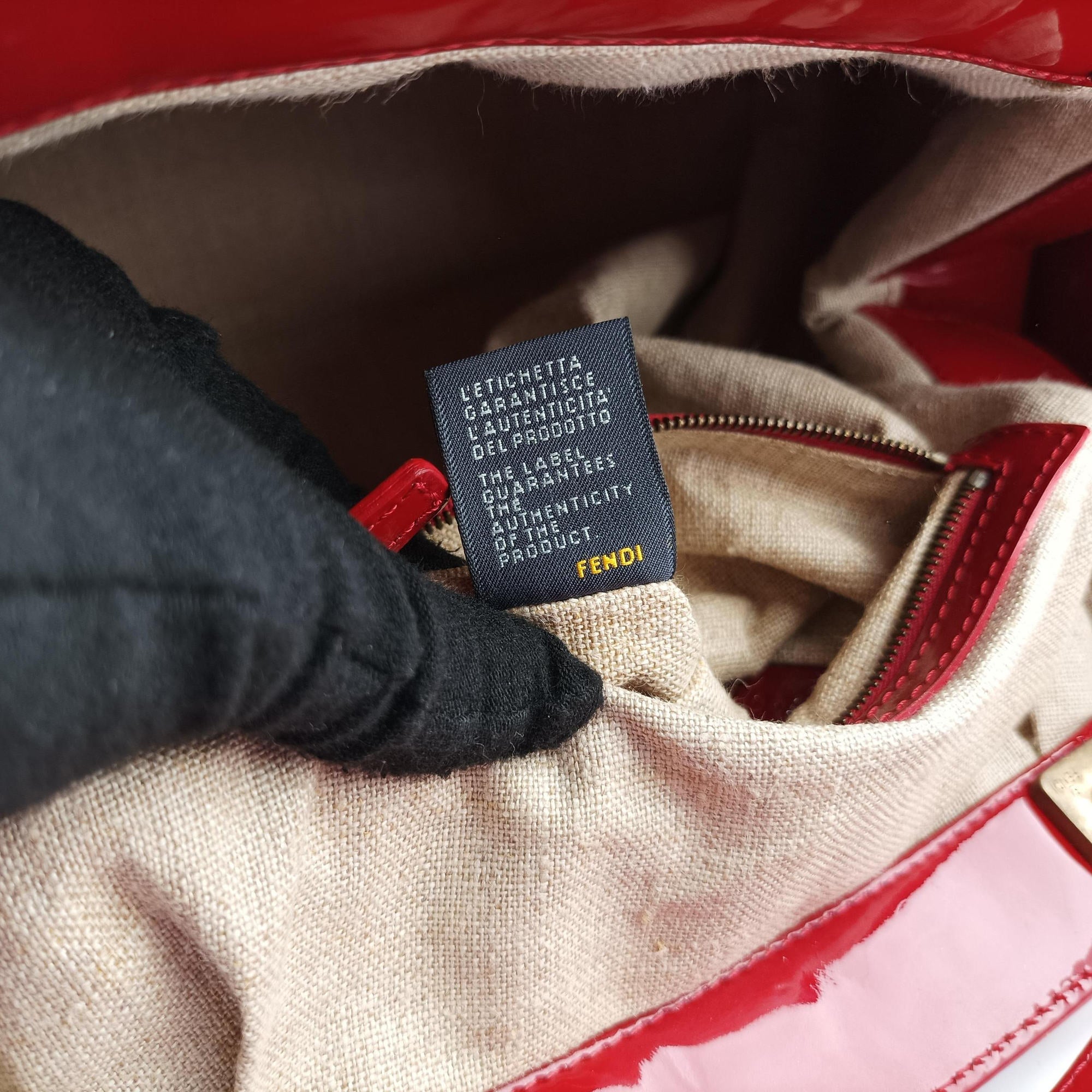 Secondhand Fendi Toile de Cuir Red Leather × Patent 8BR579 handbag | stylenewstar
