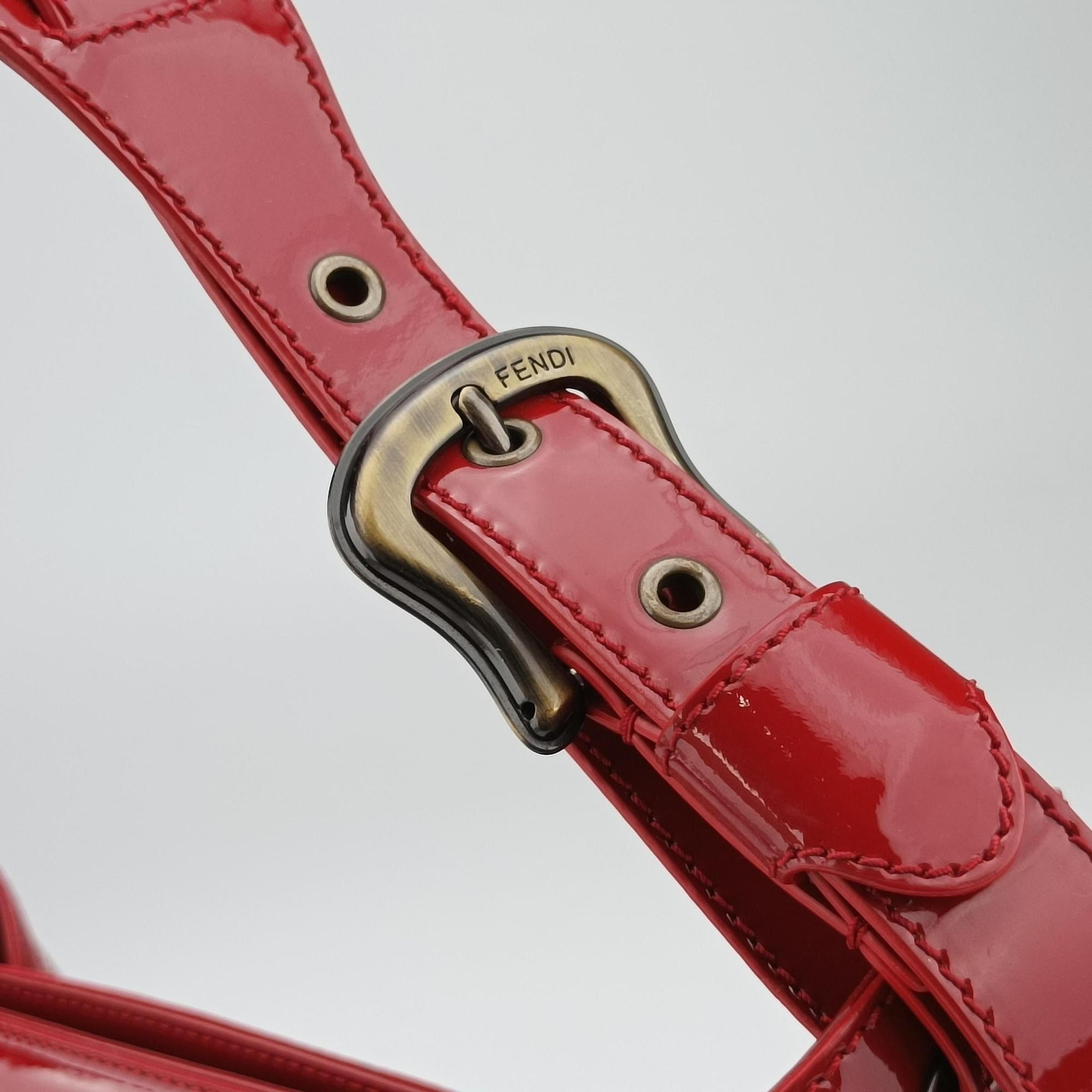 Secondhand Fendi Toile de Cuir Red Leather × Patent 8BR579 handbag | stylenewstar