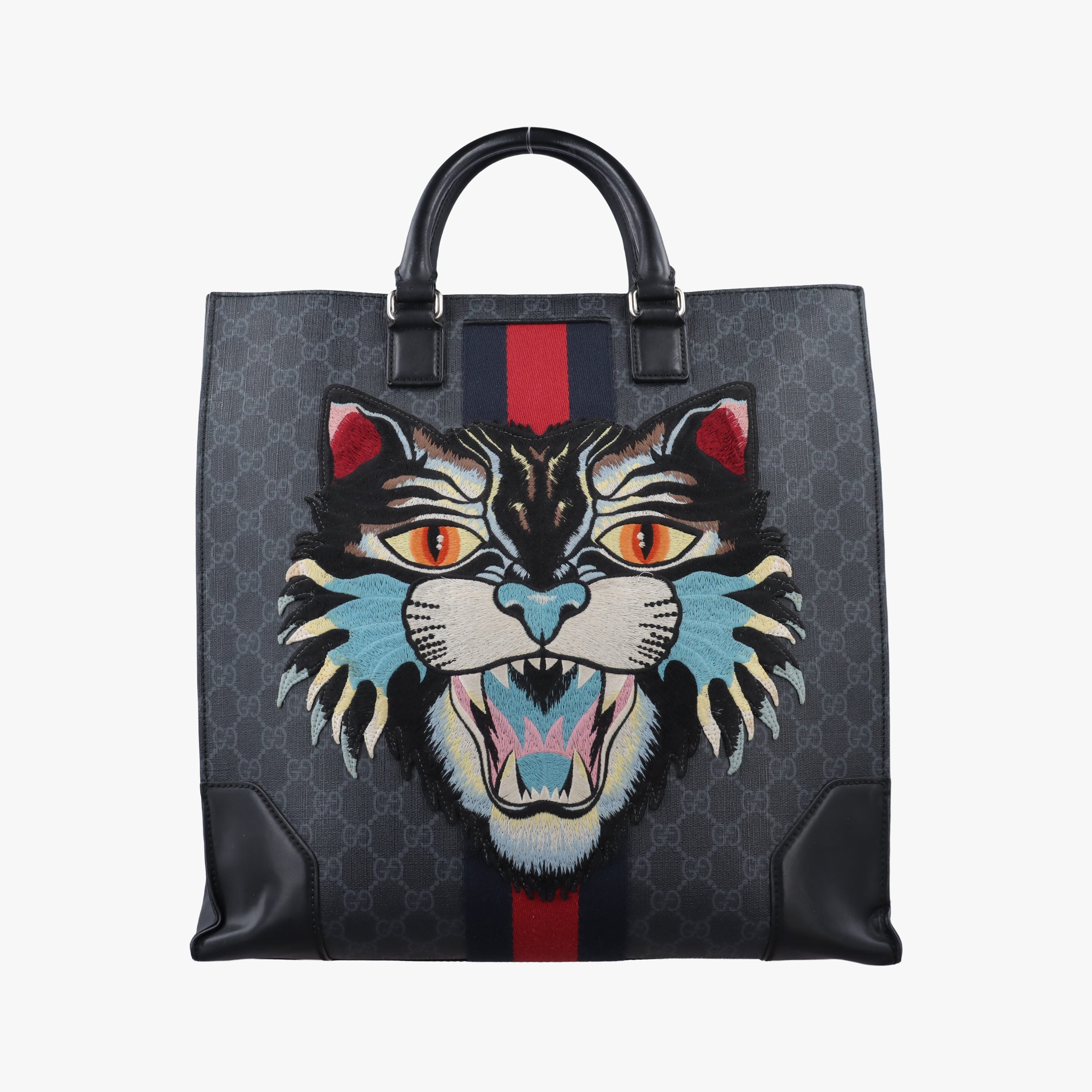 Pre-owned Gucci GG Supreme Angry Cat Black PVC coated canvas 478326 handbag | stylenewstar