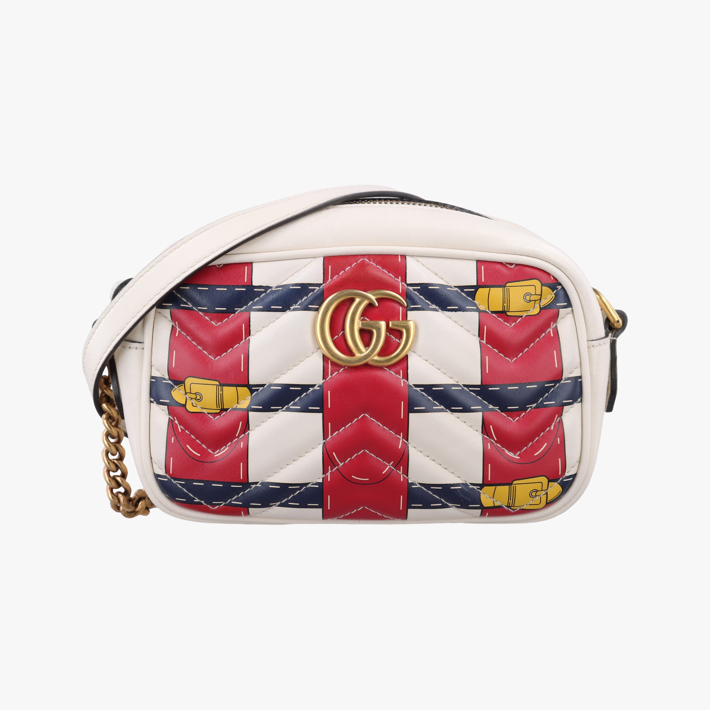 Pre-owned Gucci GG Marmont White × MultiColor Leather 448065 shoulderbag | stylenewstar