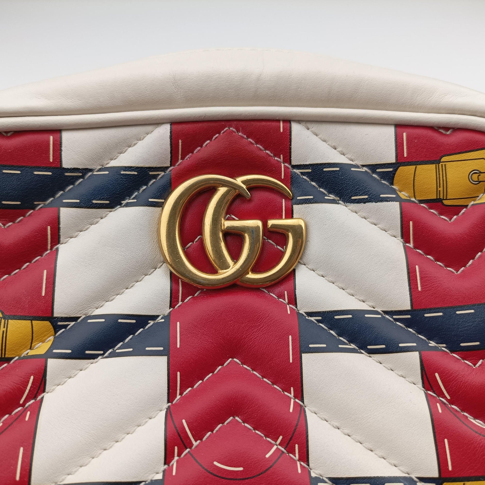 Pre-owned Gucci GG Marmont White × MultiColor Leather 448065 shoulderbag | stylenewstar