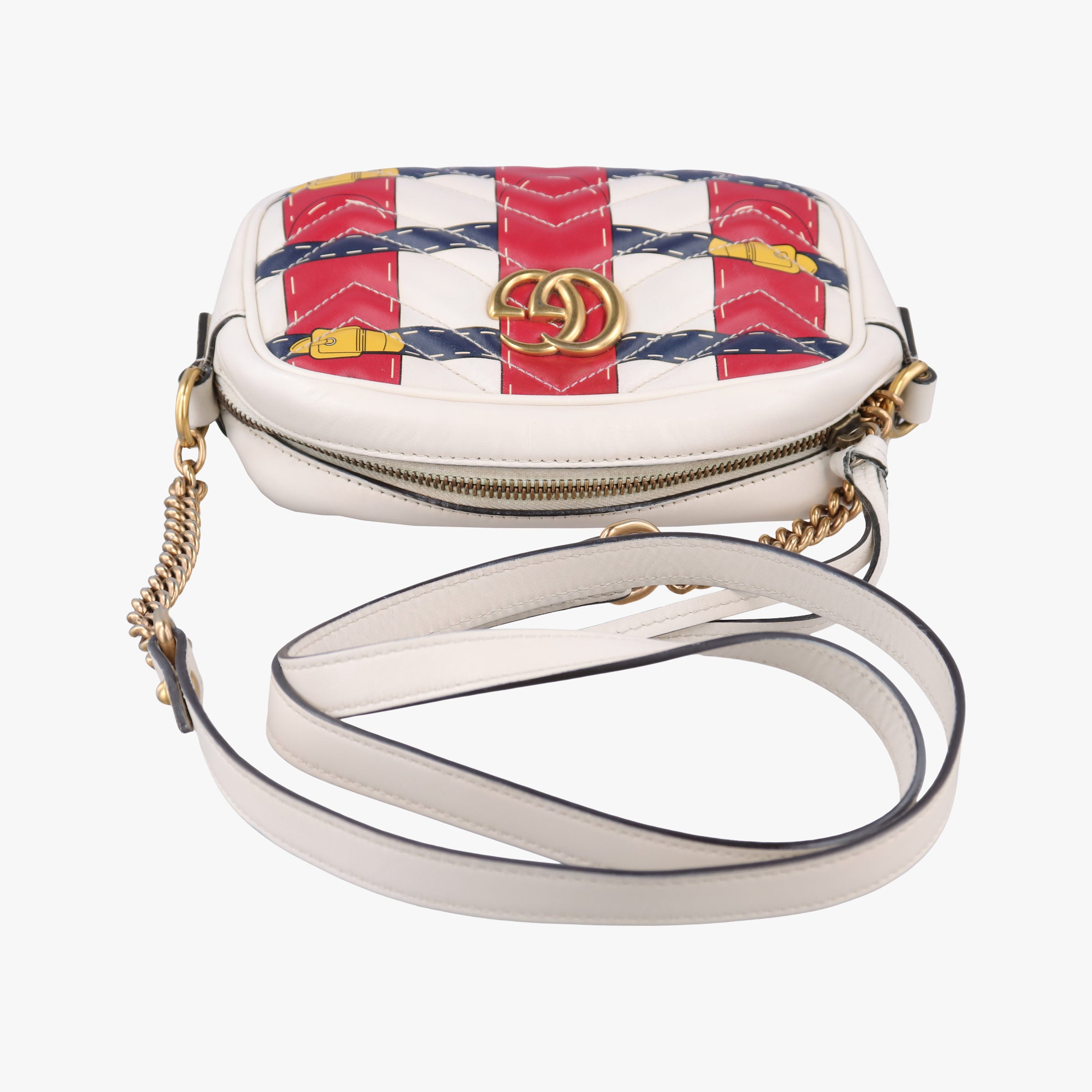 Pre-owned Gucci GG Marmont White × MultiColor Leather 448065 shoulderbag | stylenewstar