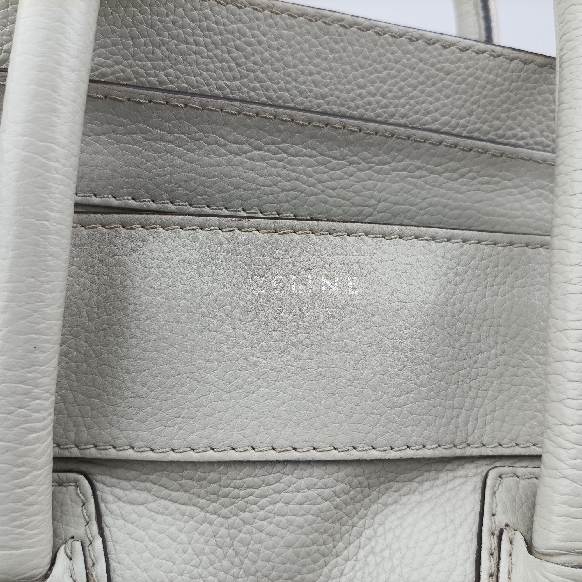 Vintage Celine Luggage Mini Shopper Light Gray Leather  handbag | stylenewstar
