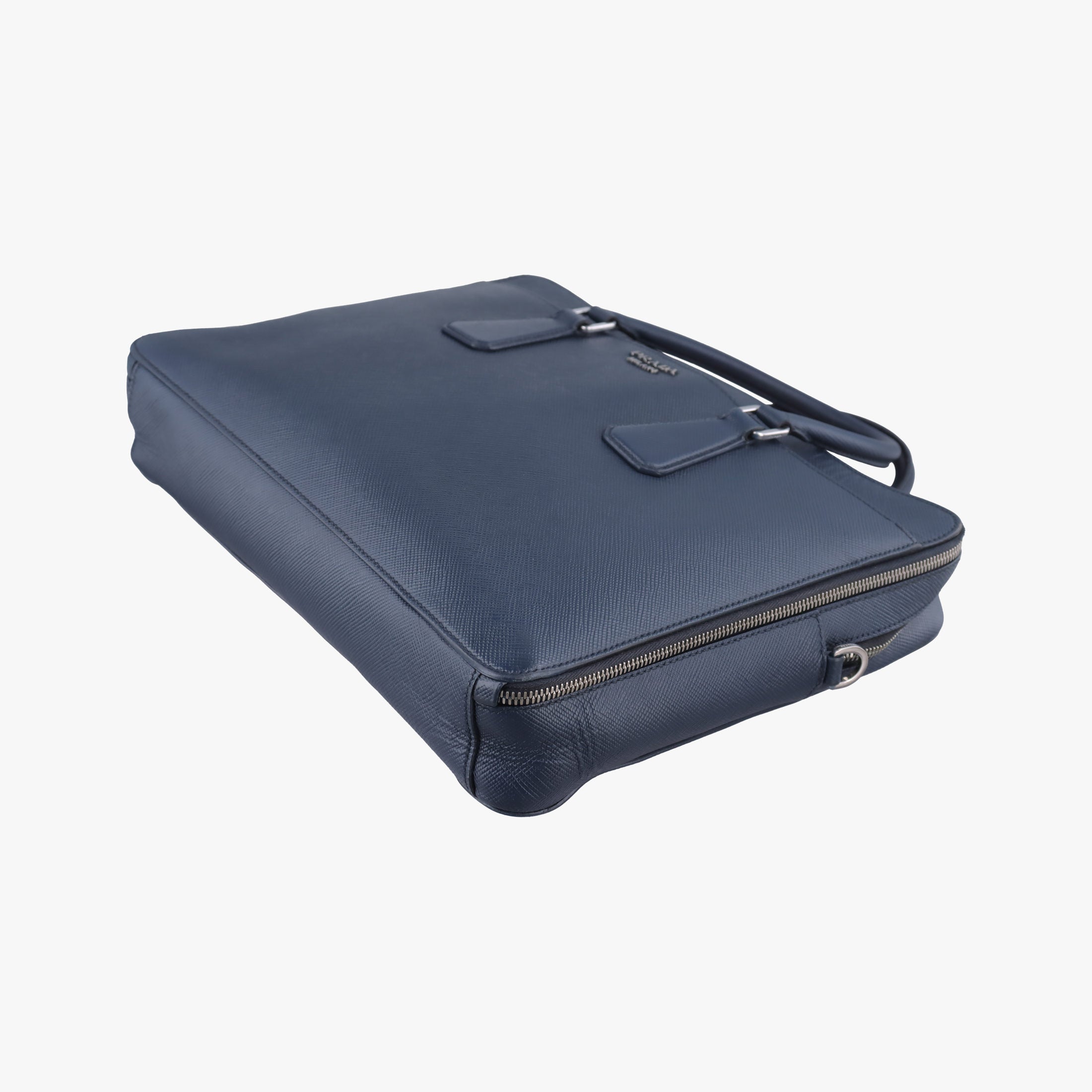 Pre-owned Prada Business Briefcase Navy SAFFIANO Leather 2VE368 handbag | stylenewstar