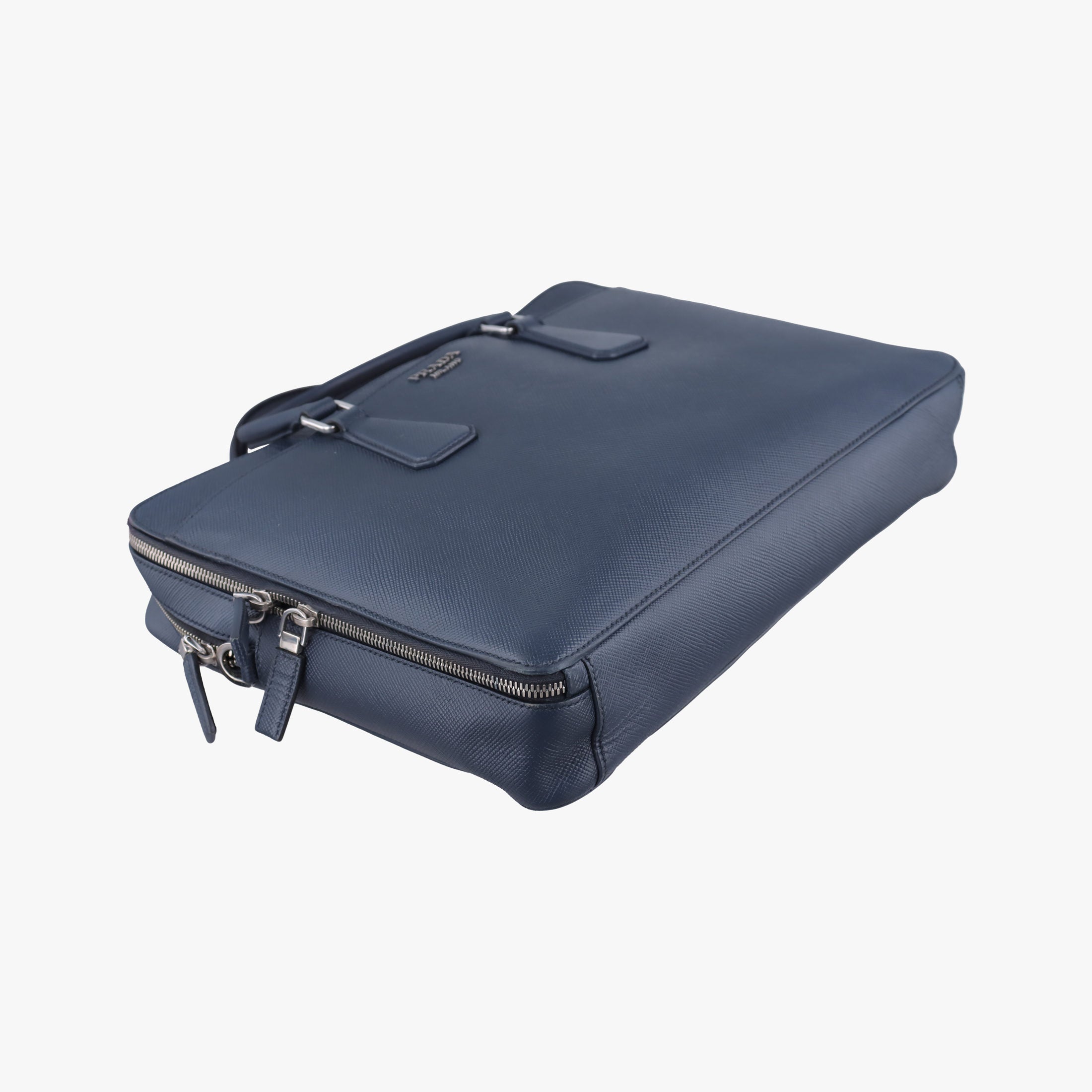 Pre-owned Prada Business Briefcase Navy SAFFIANO Leather 2VE368 handbag | stylenewstar