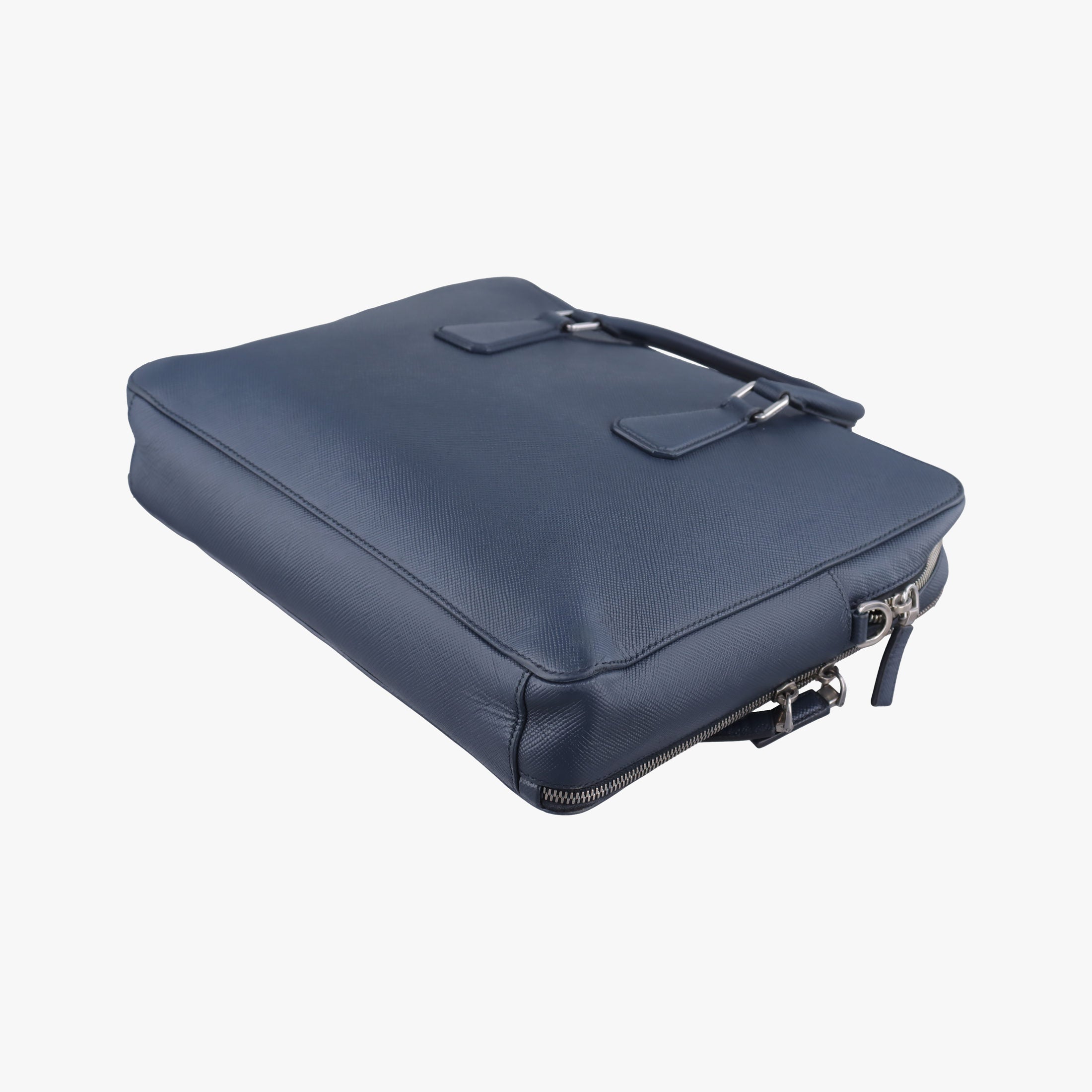 Pre-owned Prada Business Briefcase Navy SAFFIANO Leather 2VE368 handbag | stylenewstar
