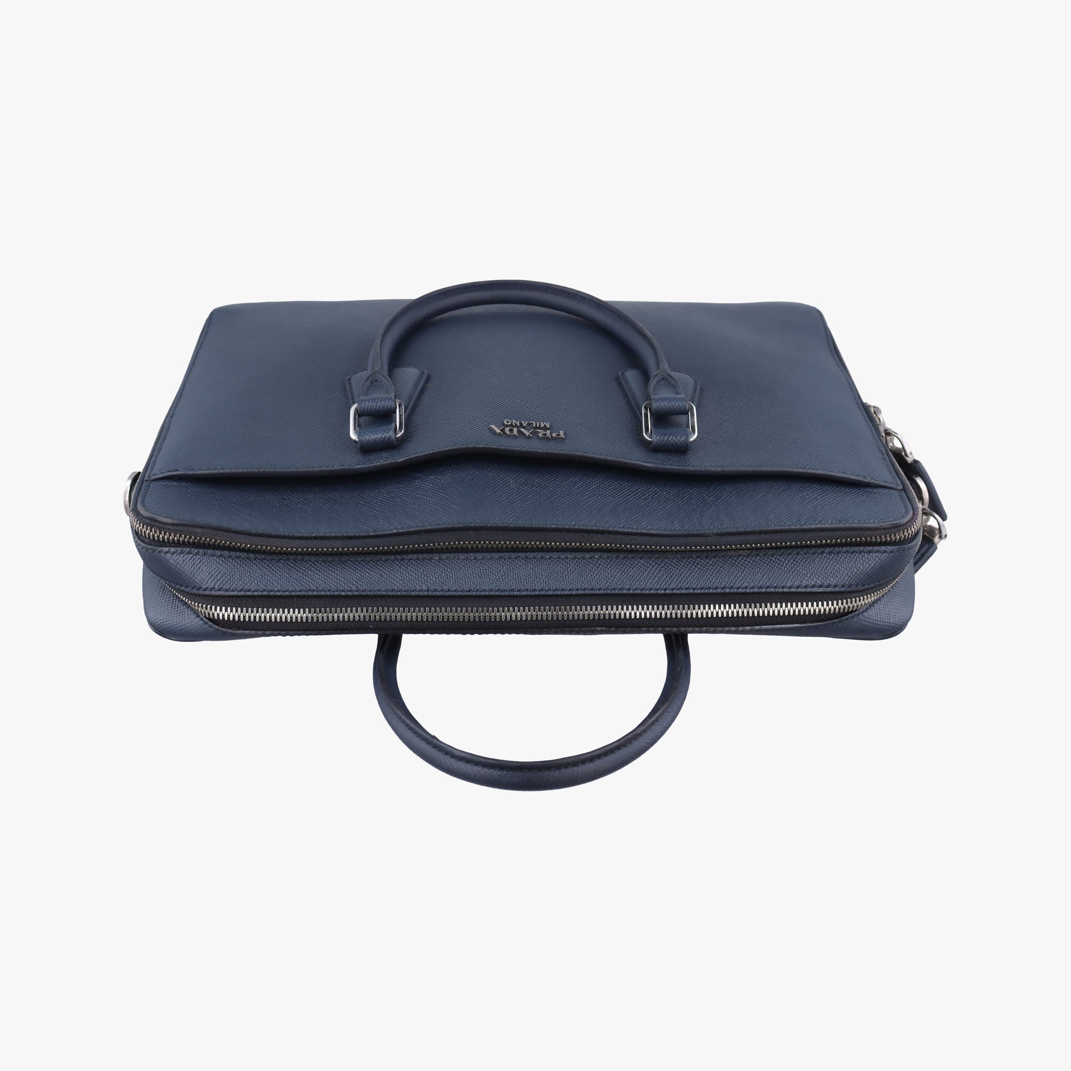 Pre-owned Prada Business Briefcase Navy SAFFIANO Leather 2VE368 handbag | stylenewstar