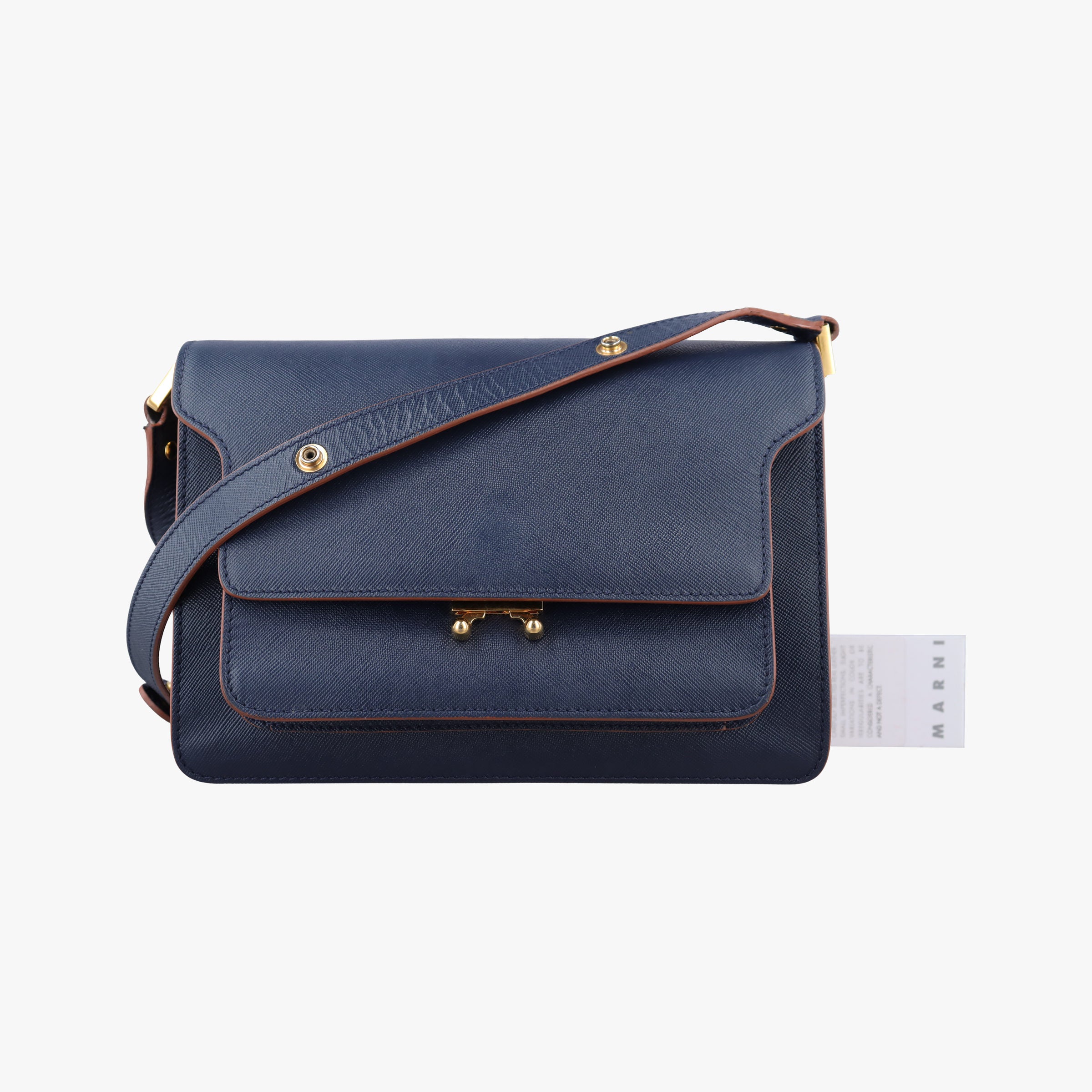 Pre-owned Marni TRUNK Navy Saffiano Leather   shoulderbag | stylenewstar