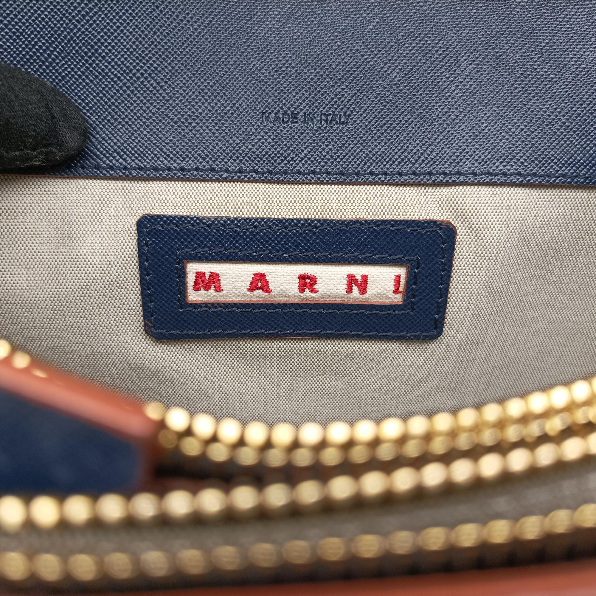 Pre-owned Marni TRUNK Navy Saffiano Leather   shoulderbag | stylenewstar