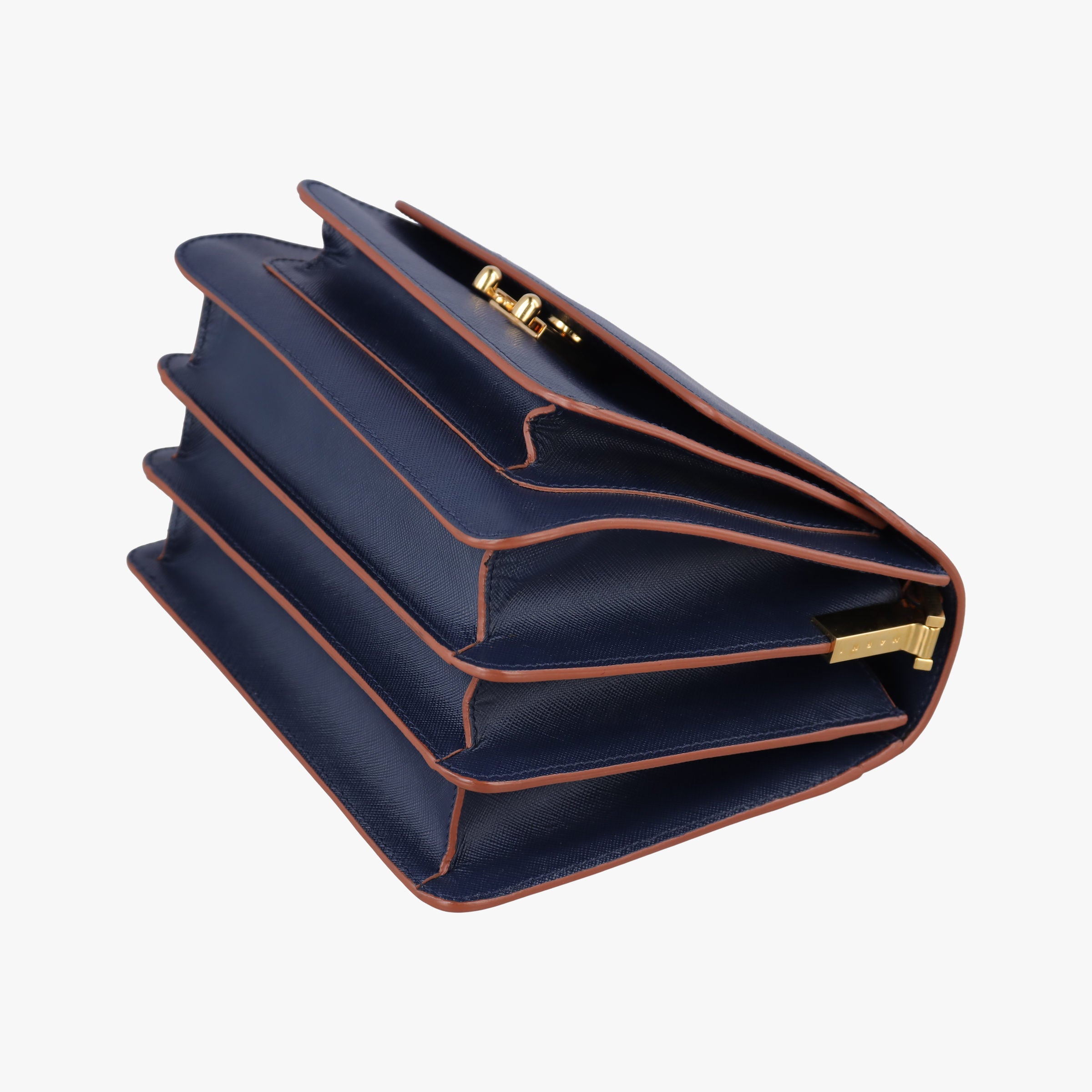 Pre-owned Marni TRUNK Navy Saffiano Leather   shoulderbag | stylenewstar