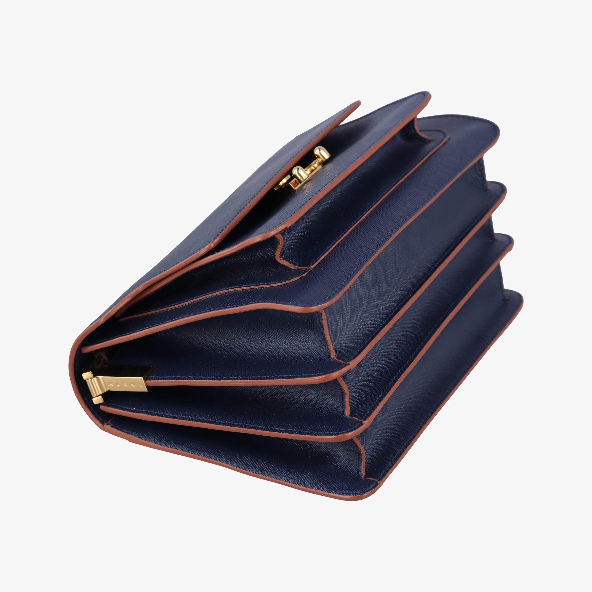 Pre-owned Marni TRUNK Navy Saffiano Leather   shoulderbag | stylenewstar