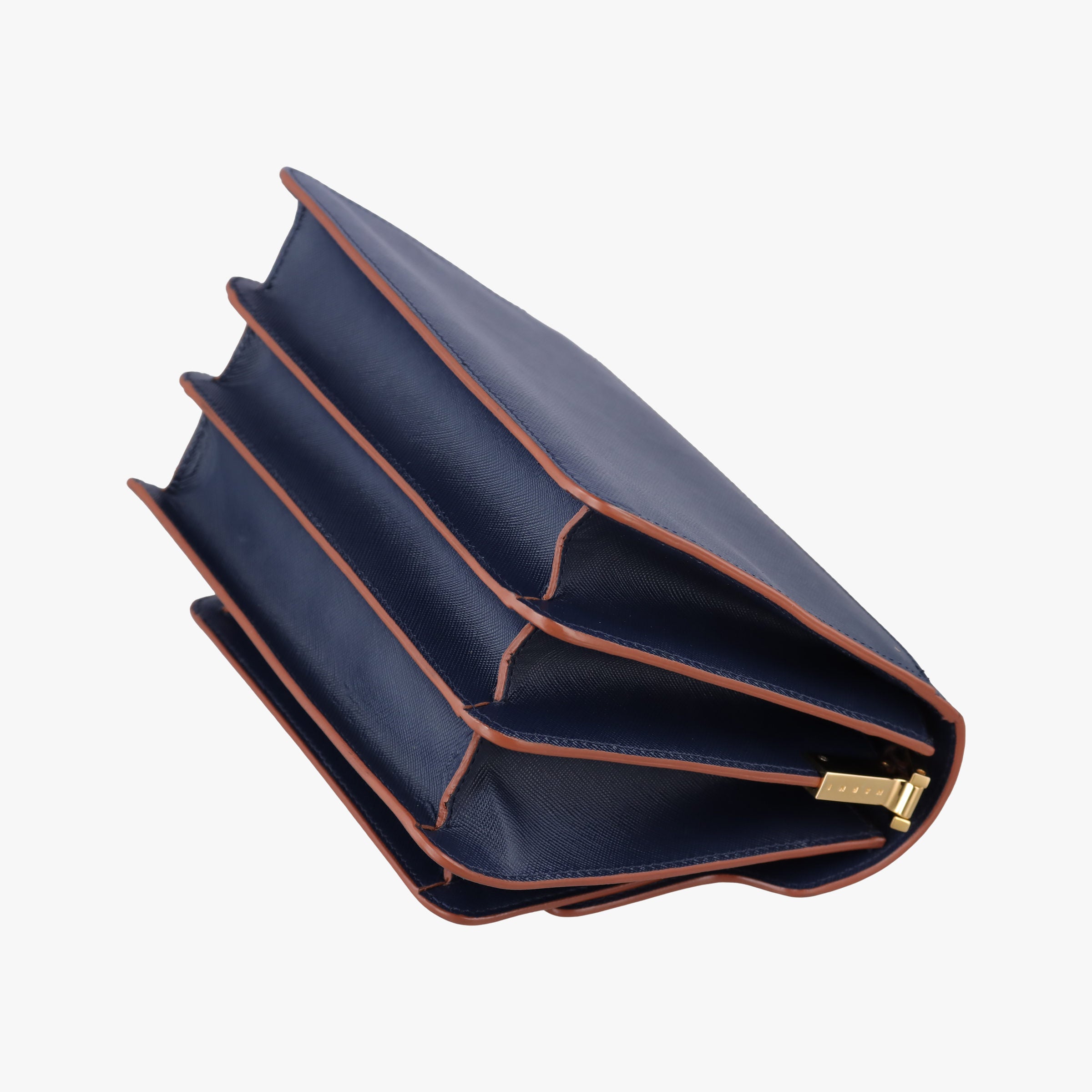 Pre-owned Marni TRUNK Navy Saffiano Leather   shoulderbag | stylenewstar