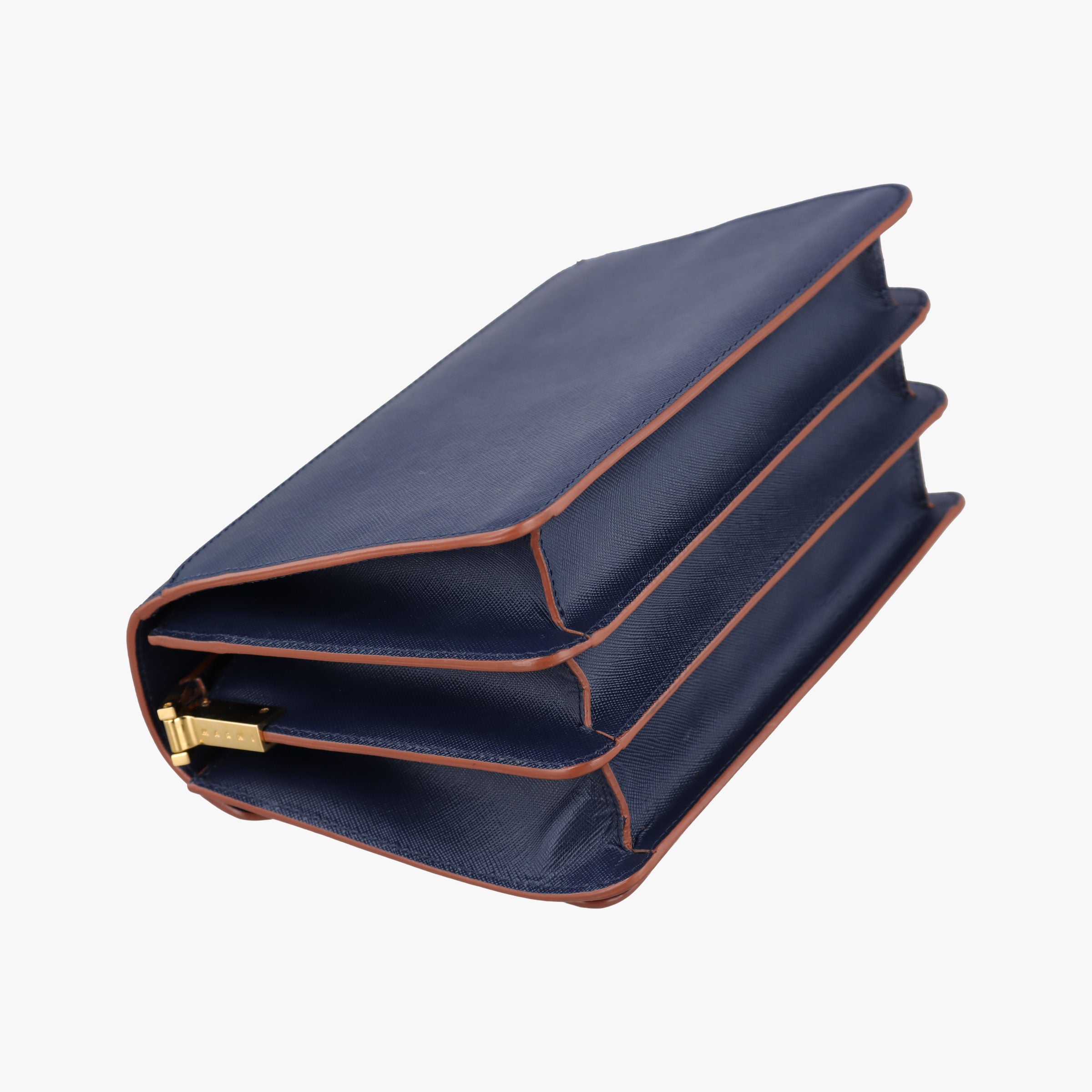 Pre-owned Marni TRUNK Navy Saffiano Leather   shoulderbag | stylenewstar