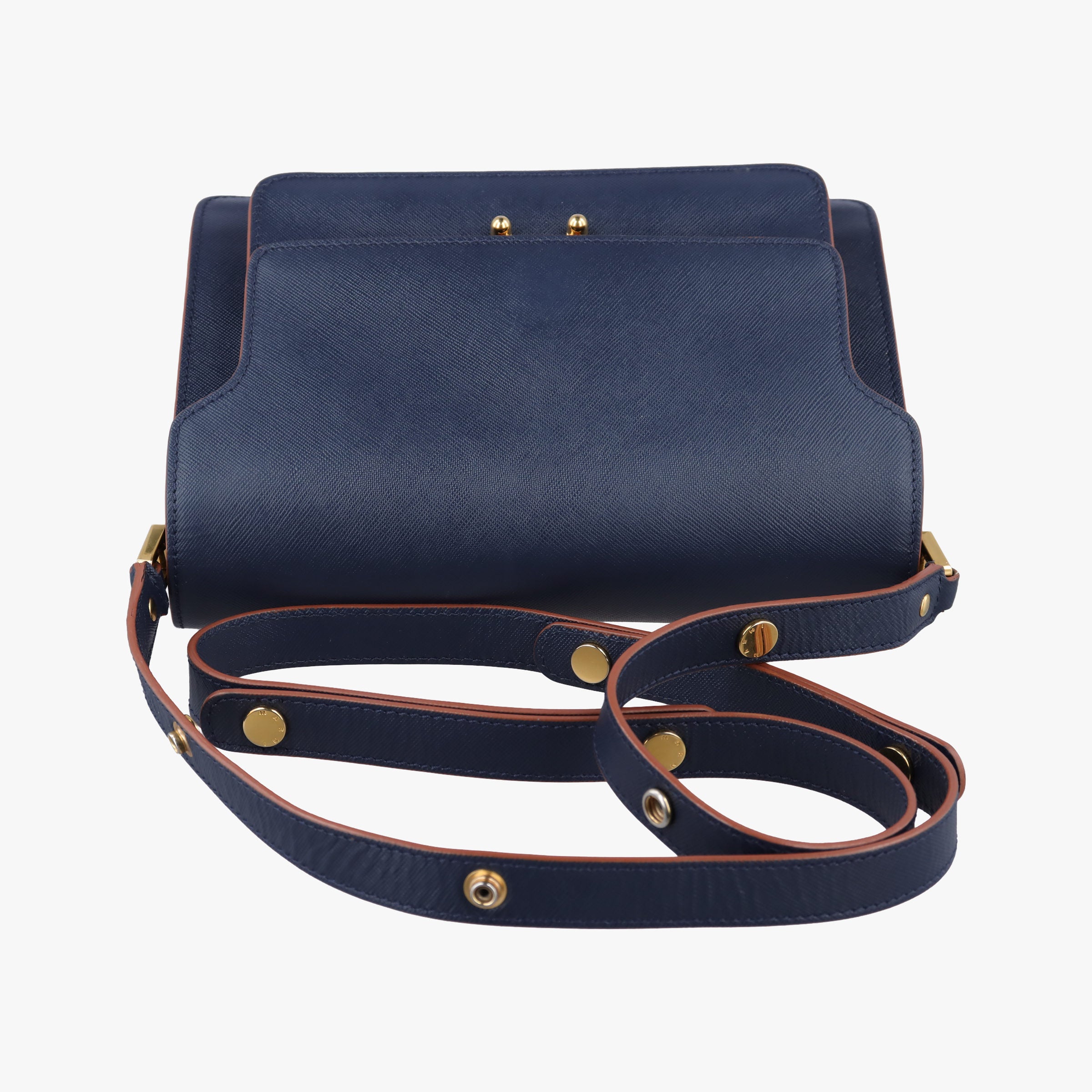 Pre-owned Marni TRUNK Navy Saffiano Leather   shoulderbag | stylenewstar