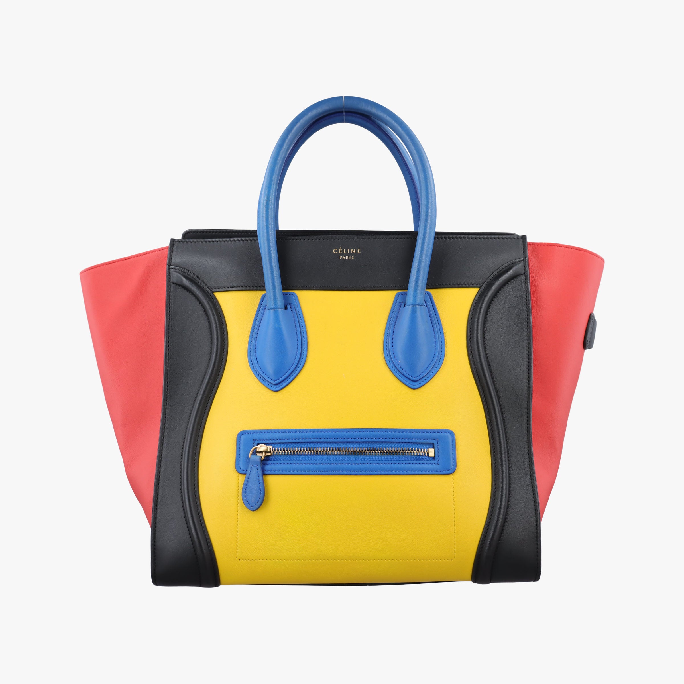 Vintage Celine Luggage Micro shopper Yellow × Black × Orange × Blu Leather  handbag | stylenewstar