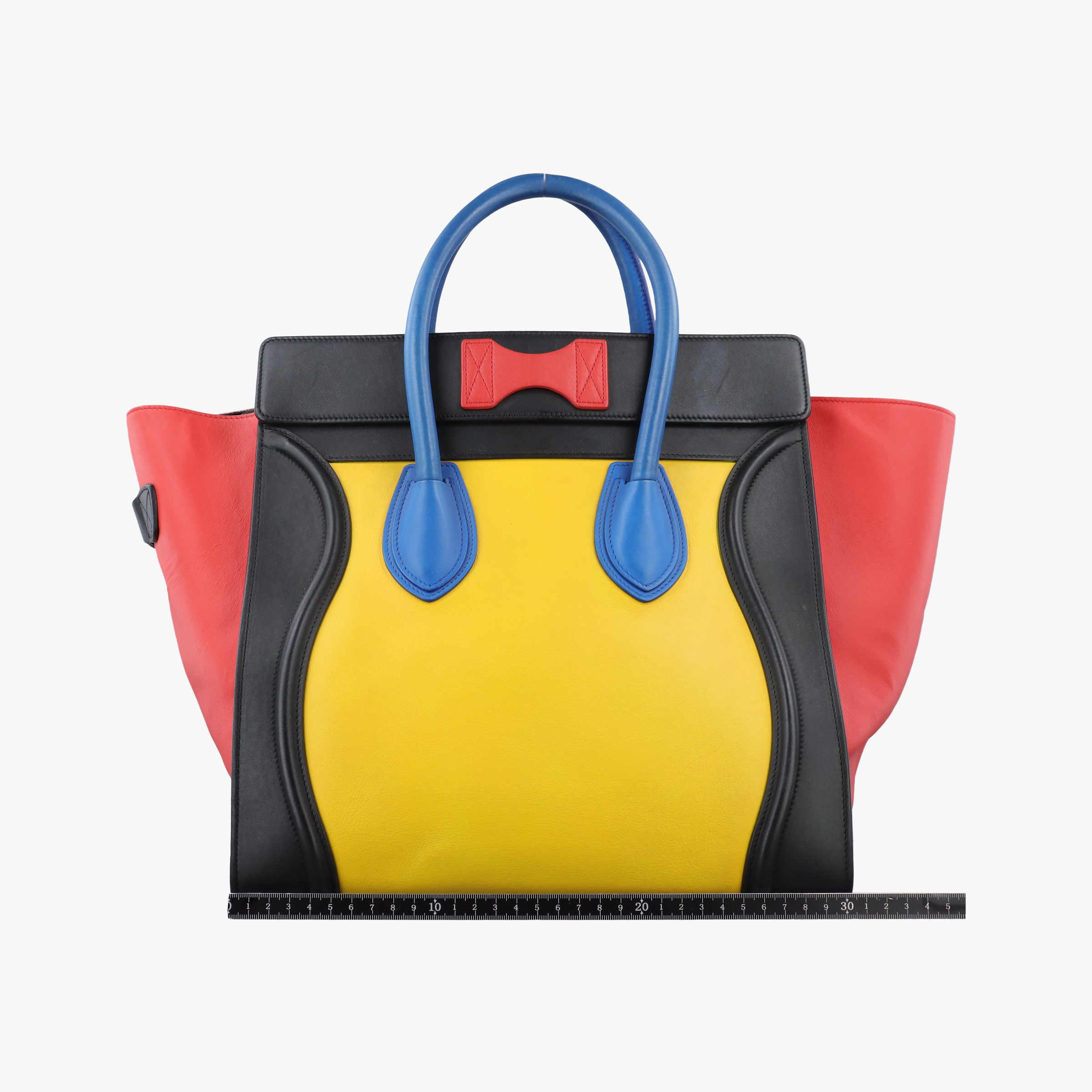 Vintage Celine Luggage Micro shopper Yellow × Black × Orange × Blu Leather  handbag | stylenewstar