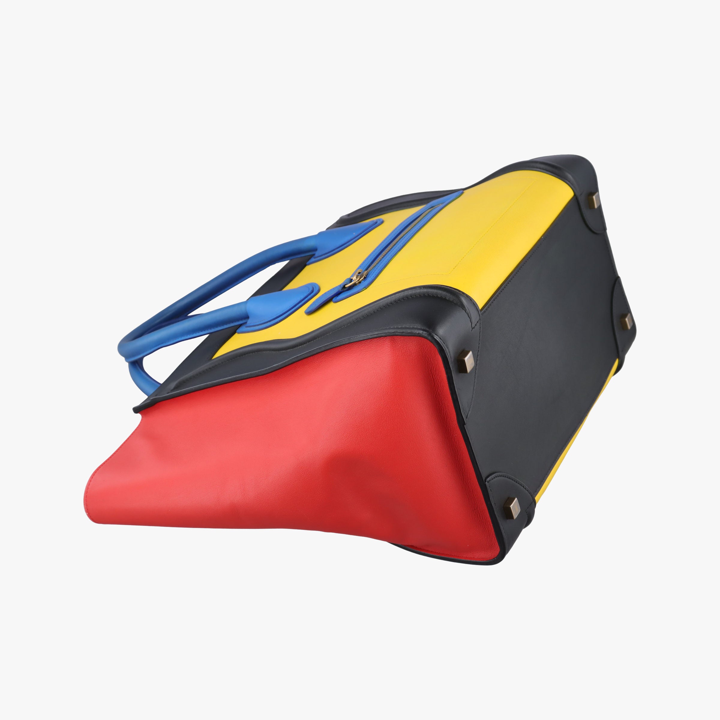 Vintage Celine Luggage Micro shopper Yellow × Black × Orange × Blu Leather  handbag | stylenewstar