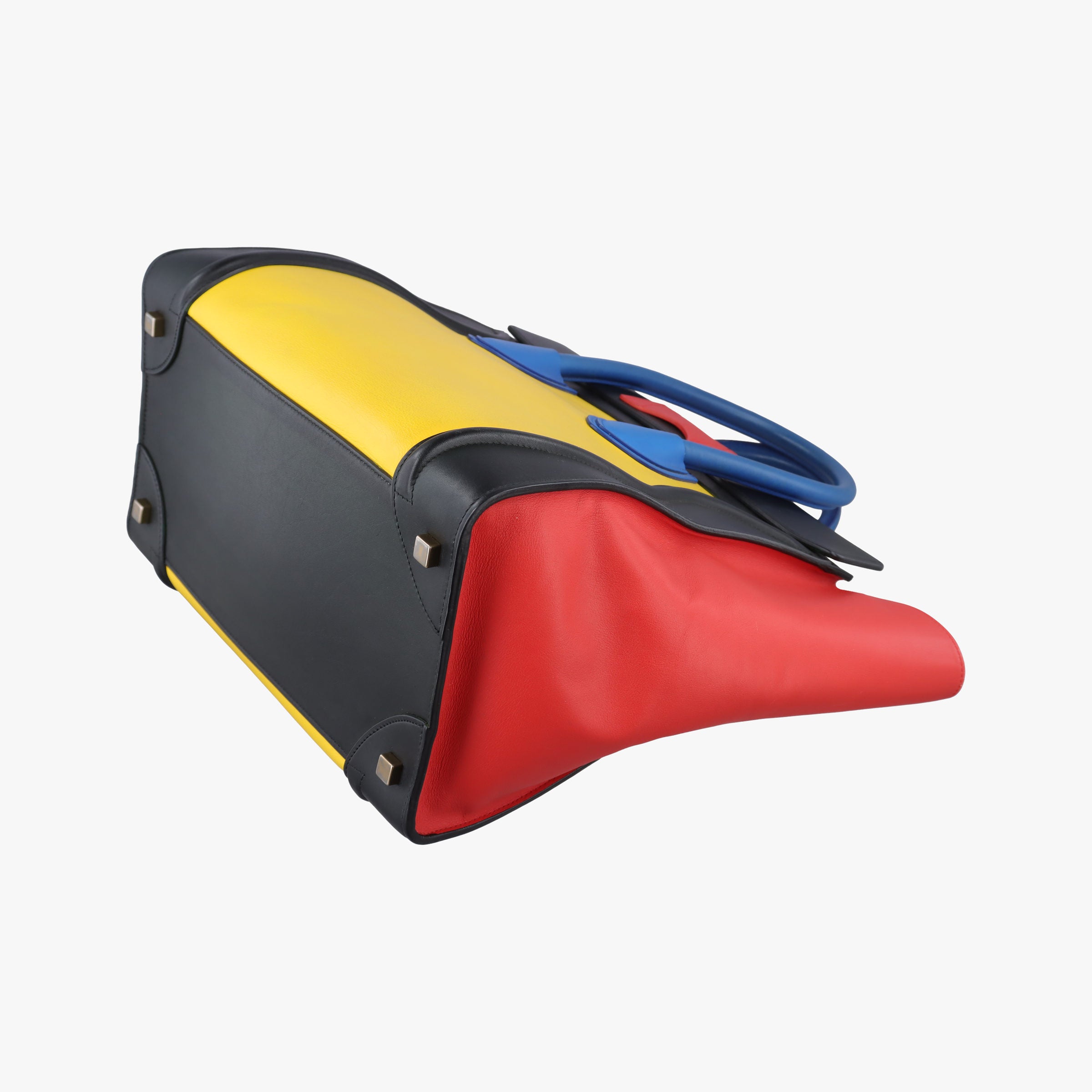 Vintage Celine Luggage Micro shopper Yellow × Black × Orange × Blu Leather  handbag | stylenewstar