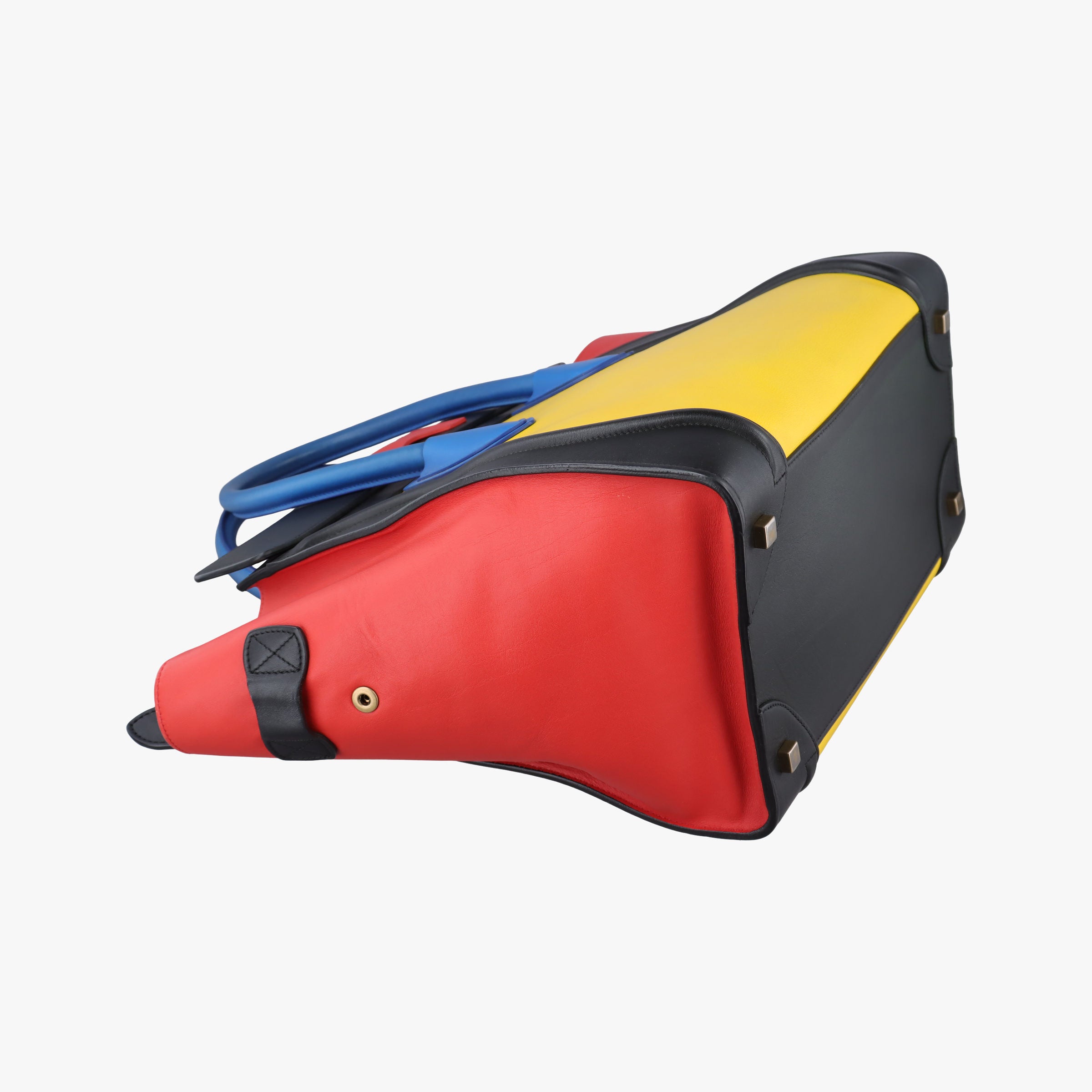 Vintage Celine Luggage Micro shopper Yellow × Black × Orange × Blu Leather  handbag | stylenewstar
