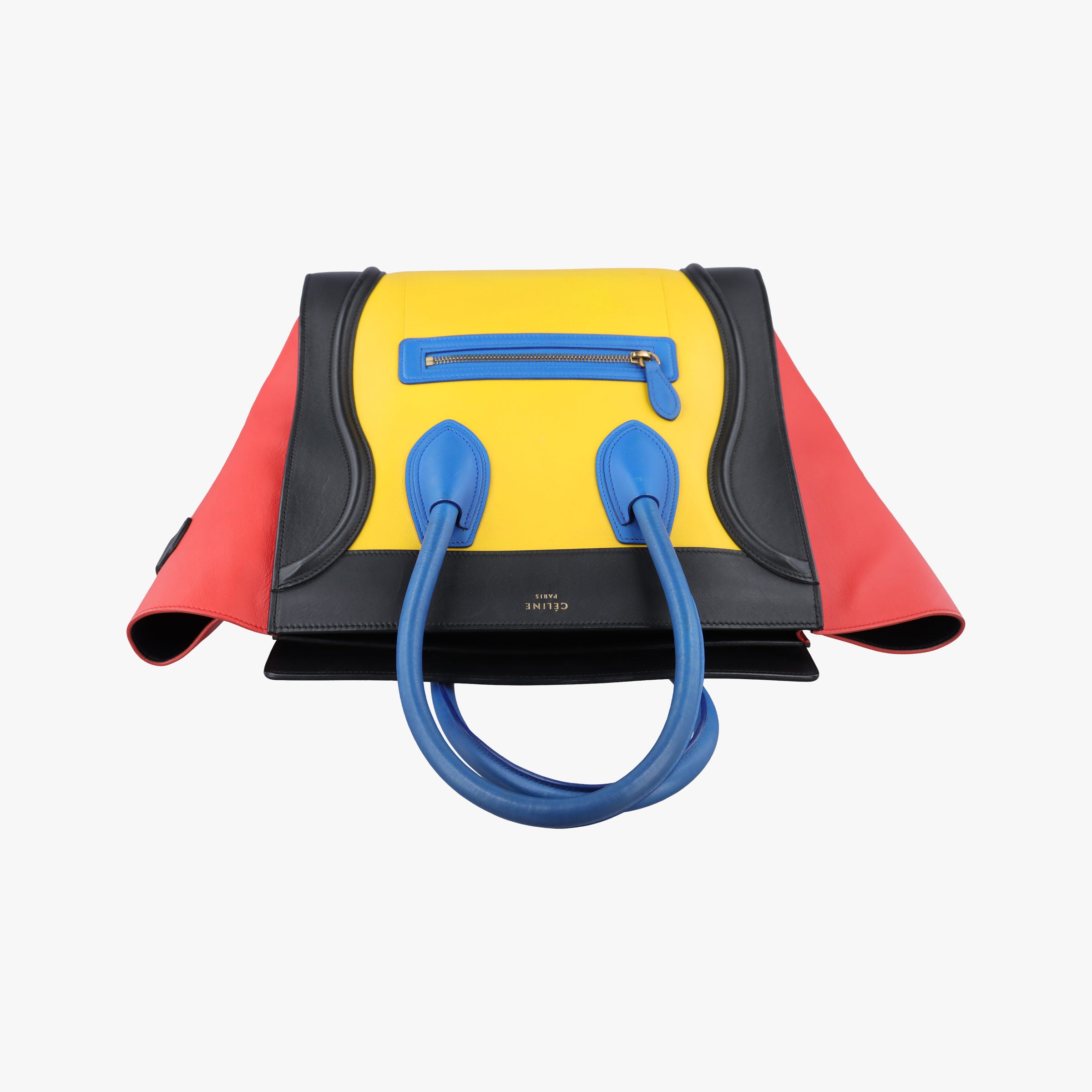 Vintage Celine Luggage Micro shopper Yellow × Black × Orange × Blu Leather  handbag | stylenewstar