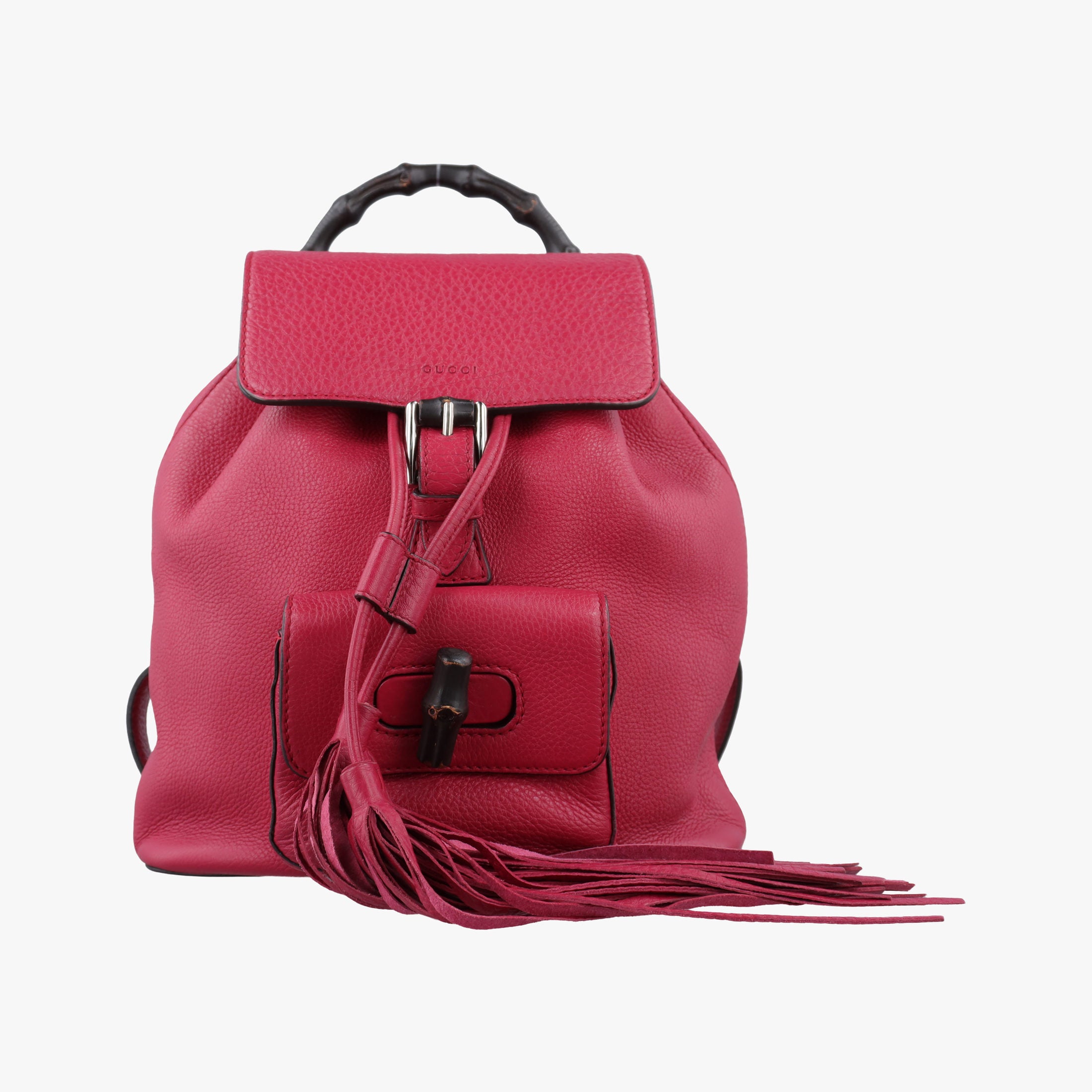 Pre-owned Gucci Bamboo fringe tassel Red Leather 387149 backpack/rucksack | stylenewstar