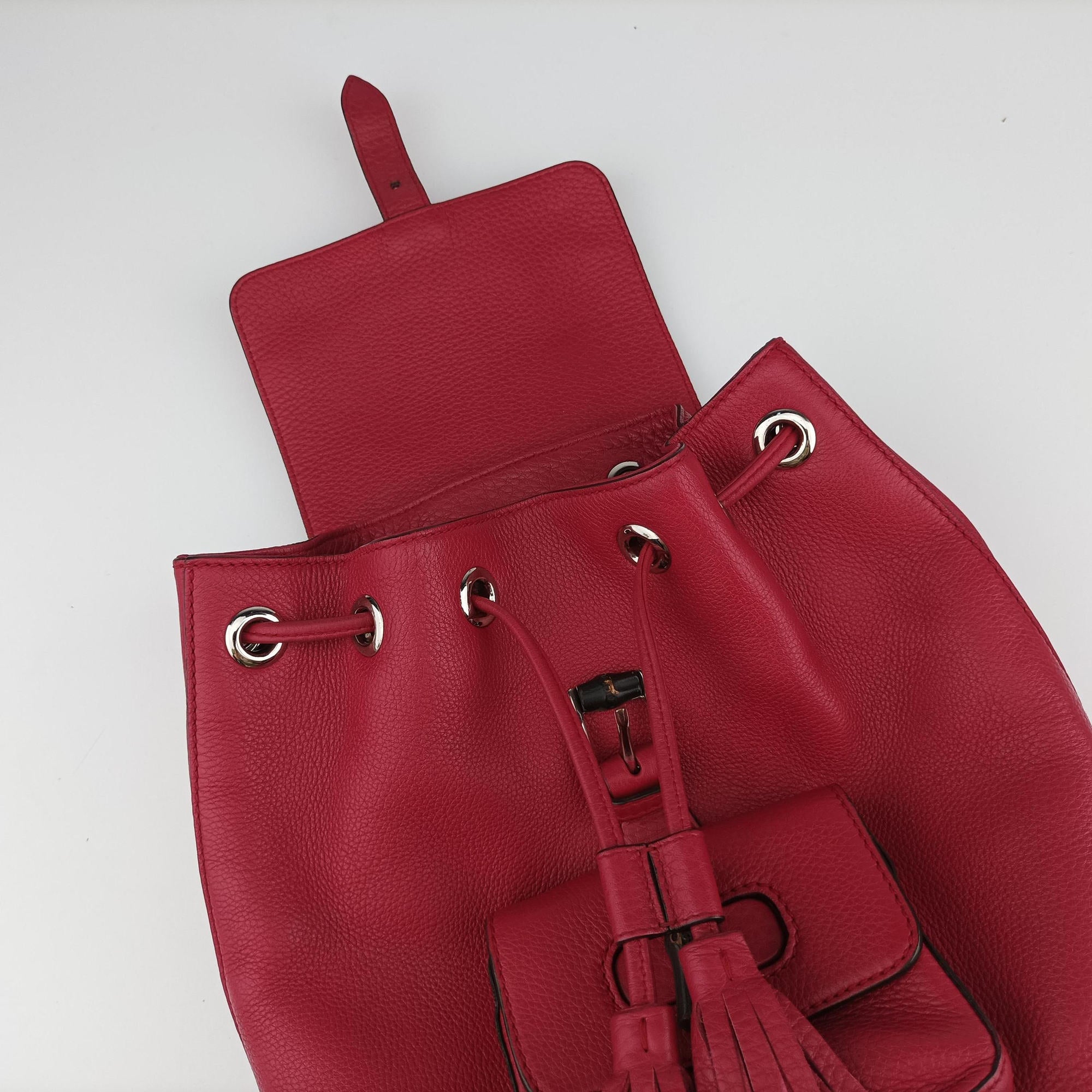 Pre-owned Gucci Bamboo fringe tassel Red Leather 387149 backpack/rucksack | stylenewstar