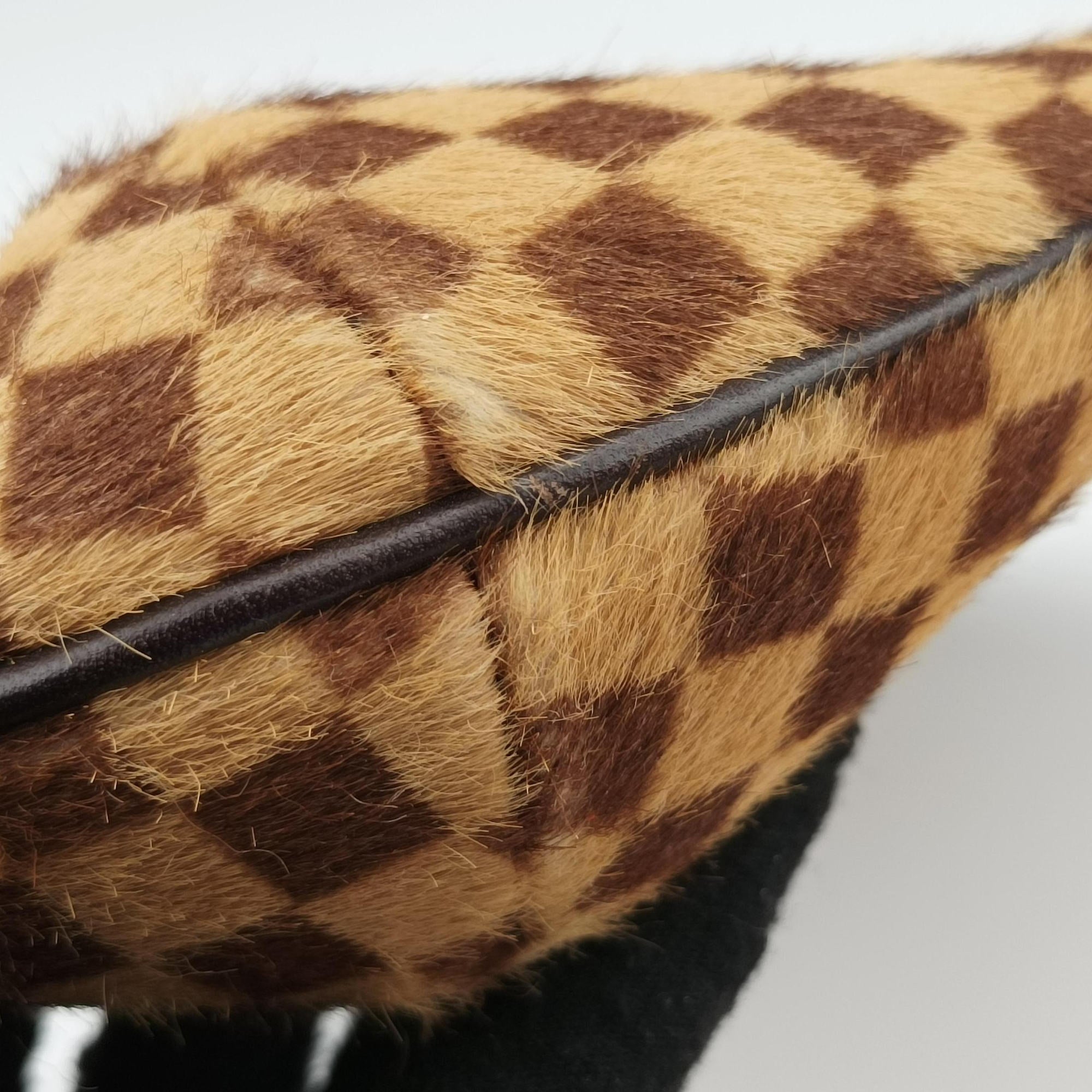 Pre-owned Louis Vuitton Damier Sauvage Brown×Beige Ponyhair M92132 handbag | stylenewstar