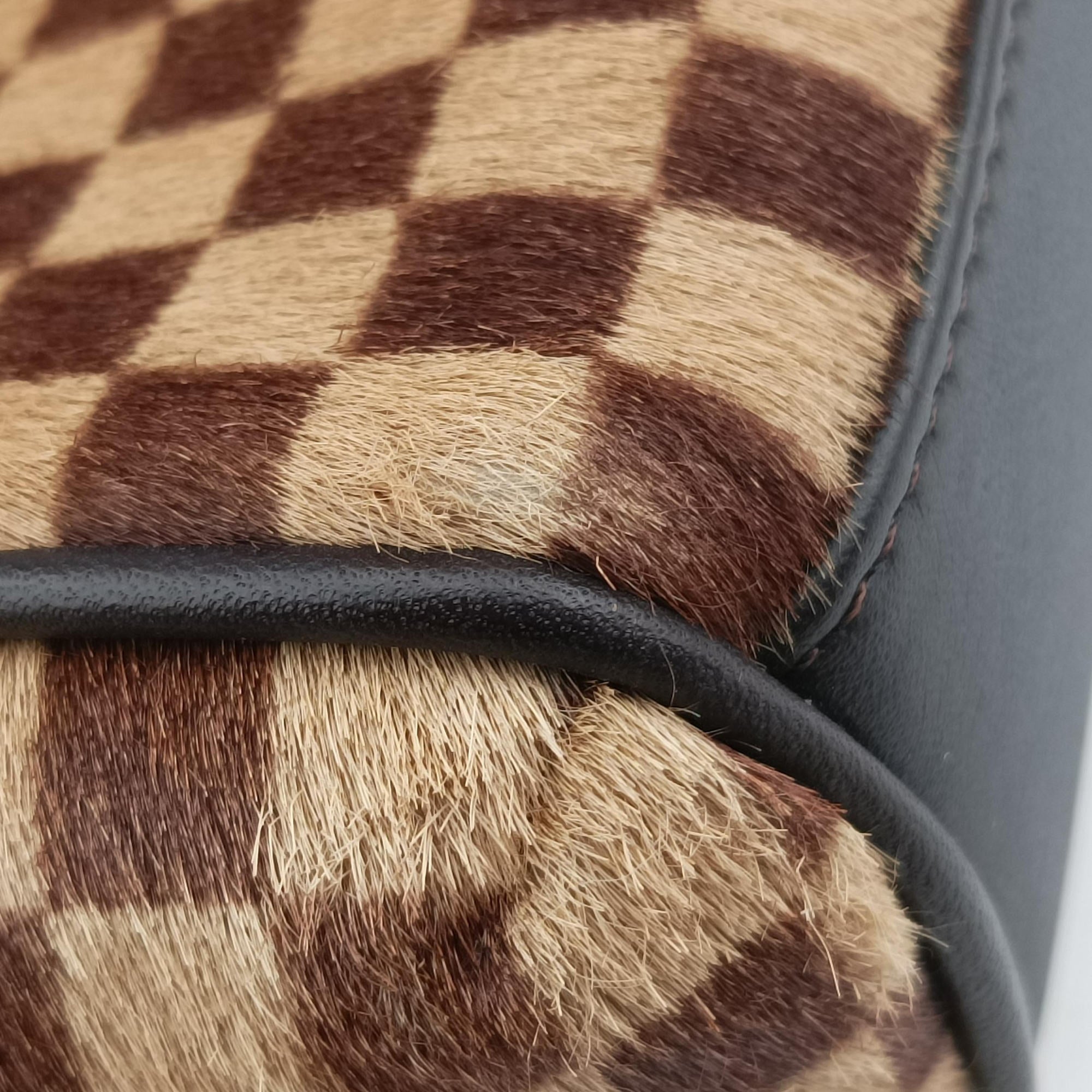 Pre-owned Louis Vuitton Lion Damier Sauvage Brown × Ebene × Checkerboard Pony Hair × Calf Leather M92131 handbag | stylenewstar