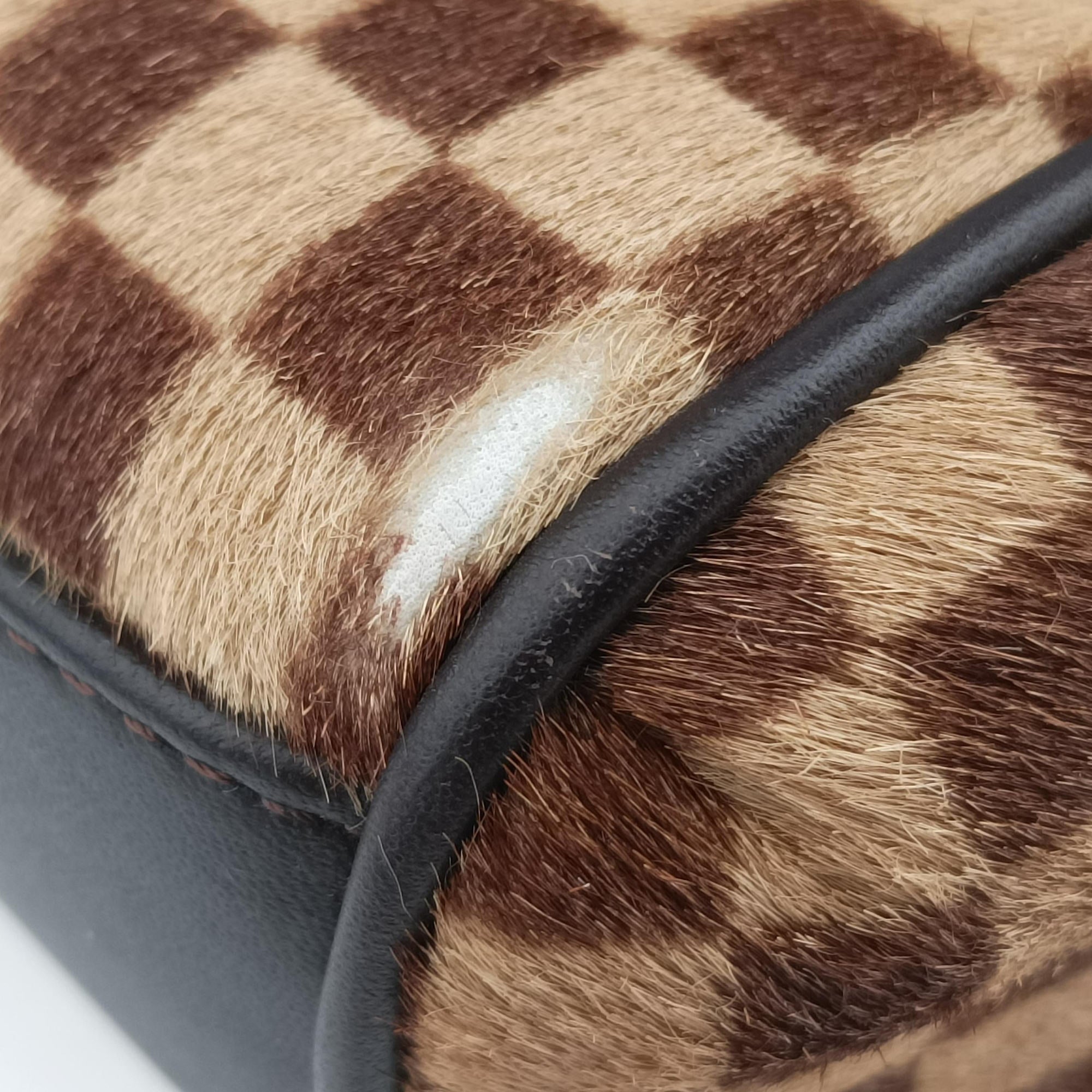 Pre-owned Louis Vuitton Lion Damier Sauvage Brown × Ebene × Checkerboard Pony Hair × Calf Leather M92131 handbag | stylenewstar