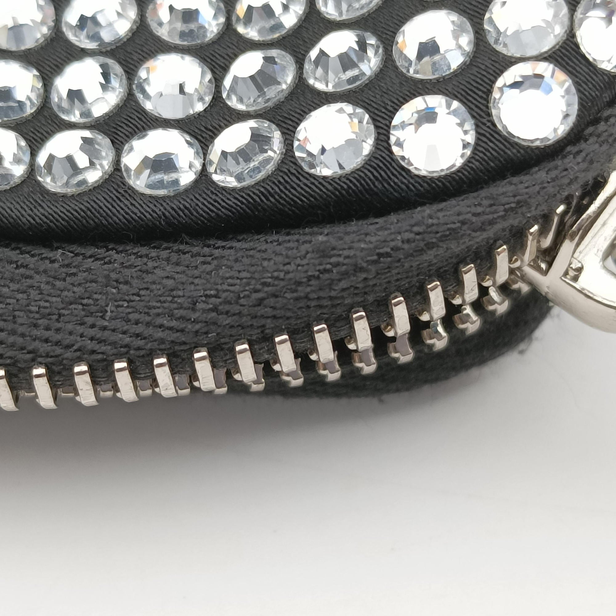 Pre-owned Prada Triangle Crystal Black Leather 1NR015 shoulderbag | stylenewstar
