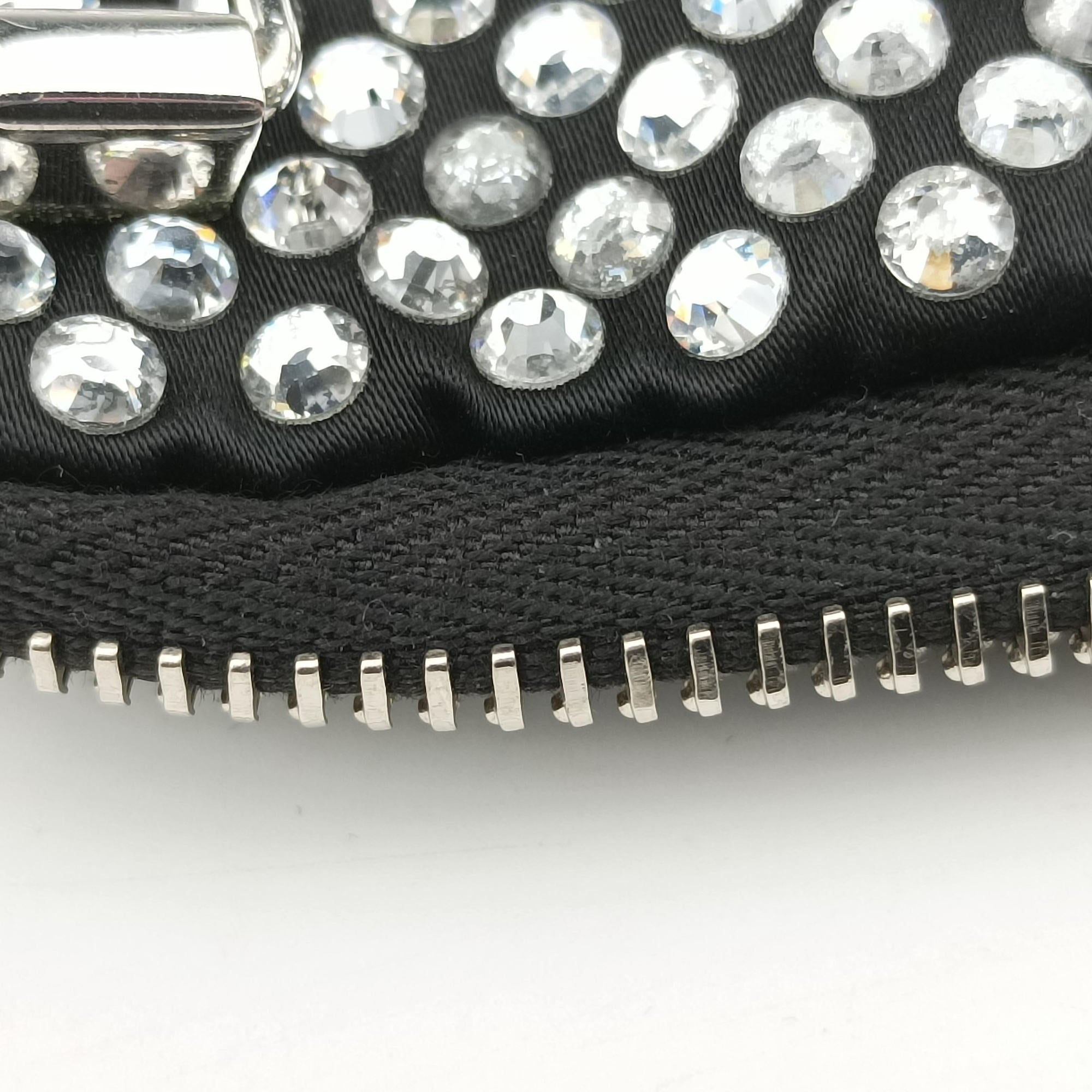 Pre-owned Prada Triangle Crystal Black Leather 1NR015 shoulderbag | stylenewstar