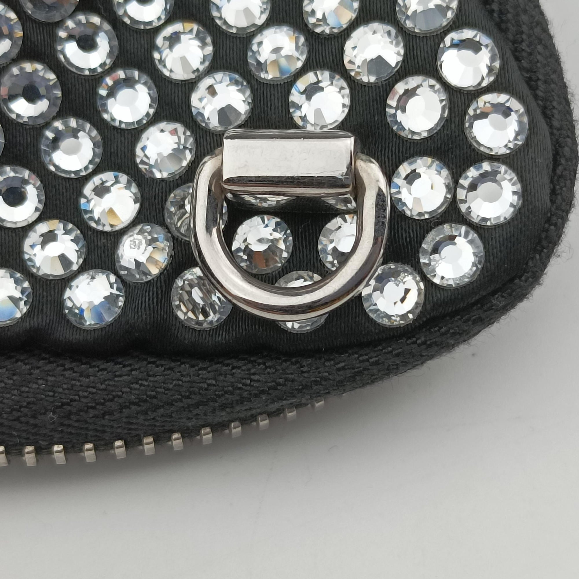 Pre-owned Prada Triangle Crystal Black Leather 1NR015 shoulderbag | stylenewstar