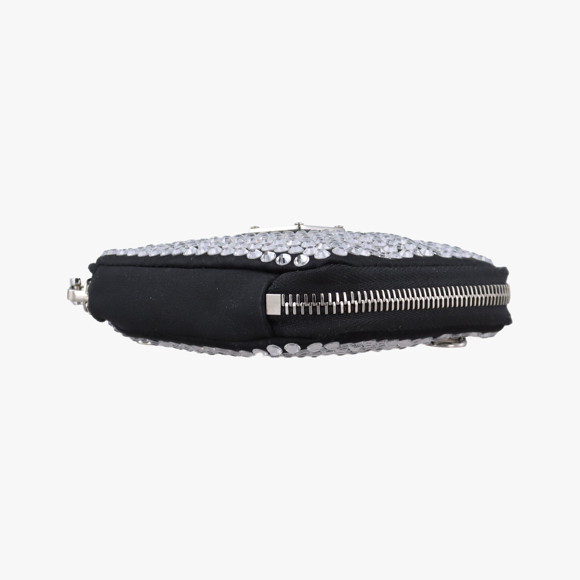 Pre-owned Prada Triangle Crystal Black Leather 1NR015 shoulderbag | stylenewstar