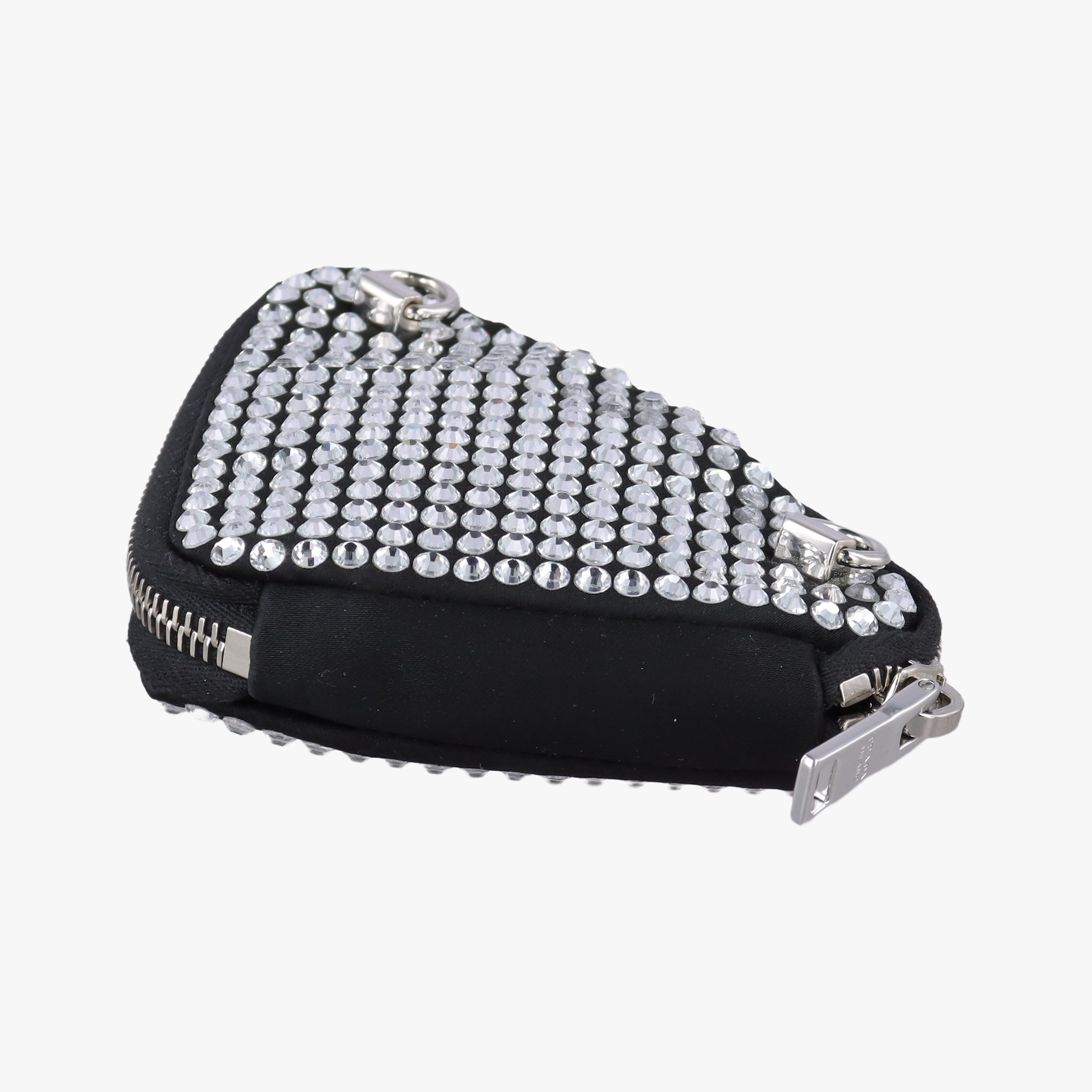 Pre-owned Prada Triangle Crystal Black Leather 1NR015 shoulderbag | stylenewstar