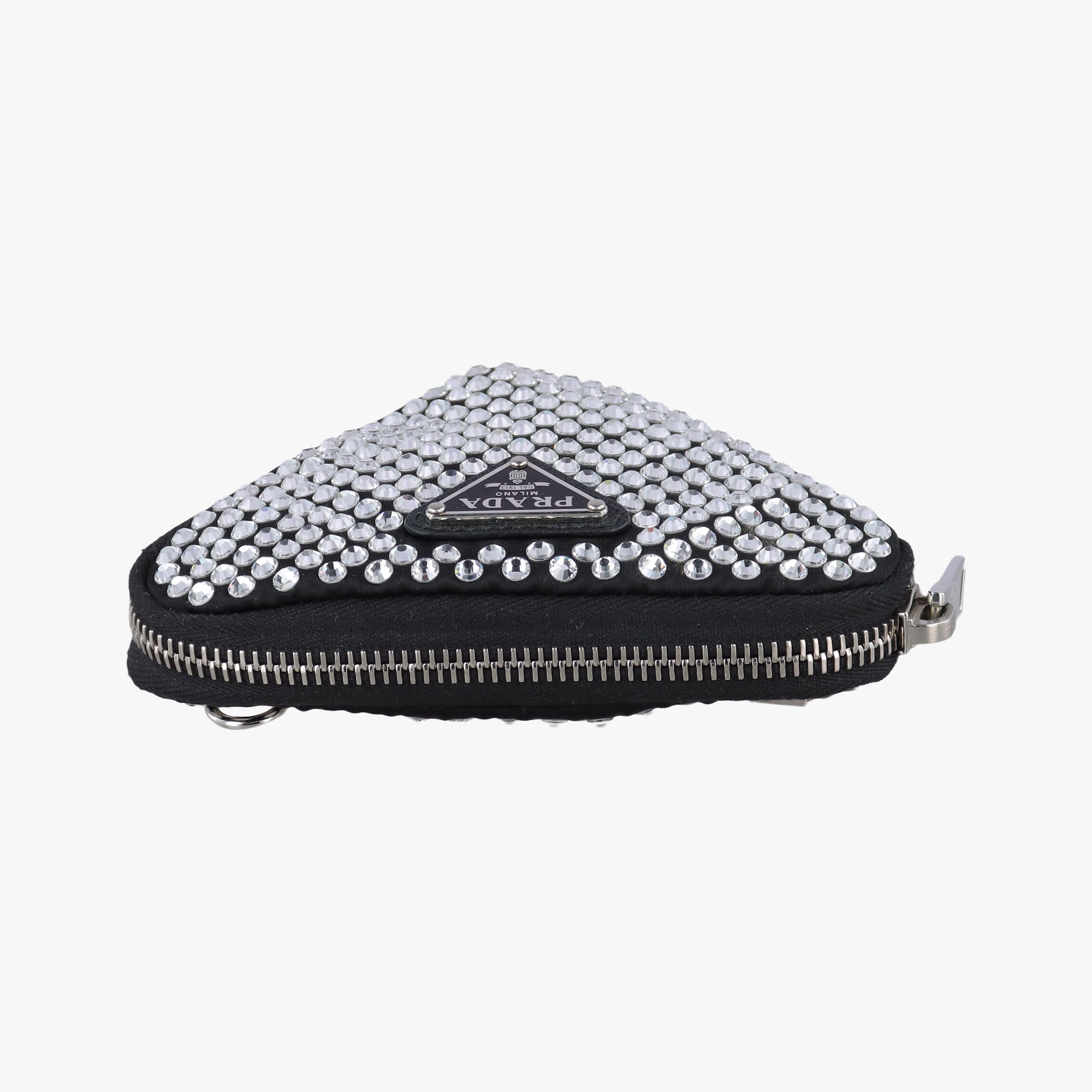 Pre-owned Prada Triangle Crystal Black Leather 1NR015 shoulderbag | stylenewstar
