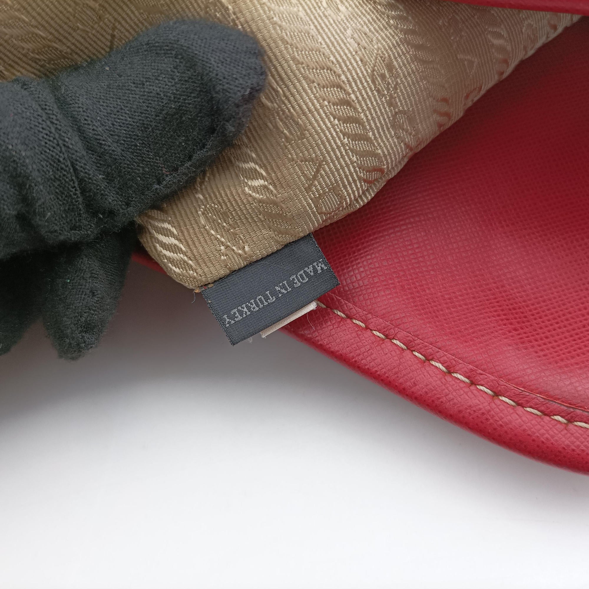 Secondhand Prada logo jacquard Brown×Red Canvas × SAFFIANO Leather  shoulderbag | stylenewstar