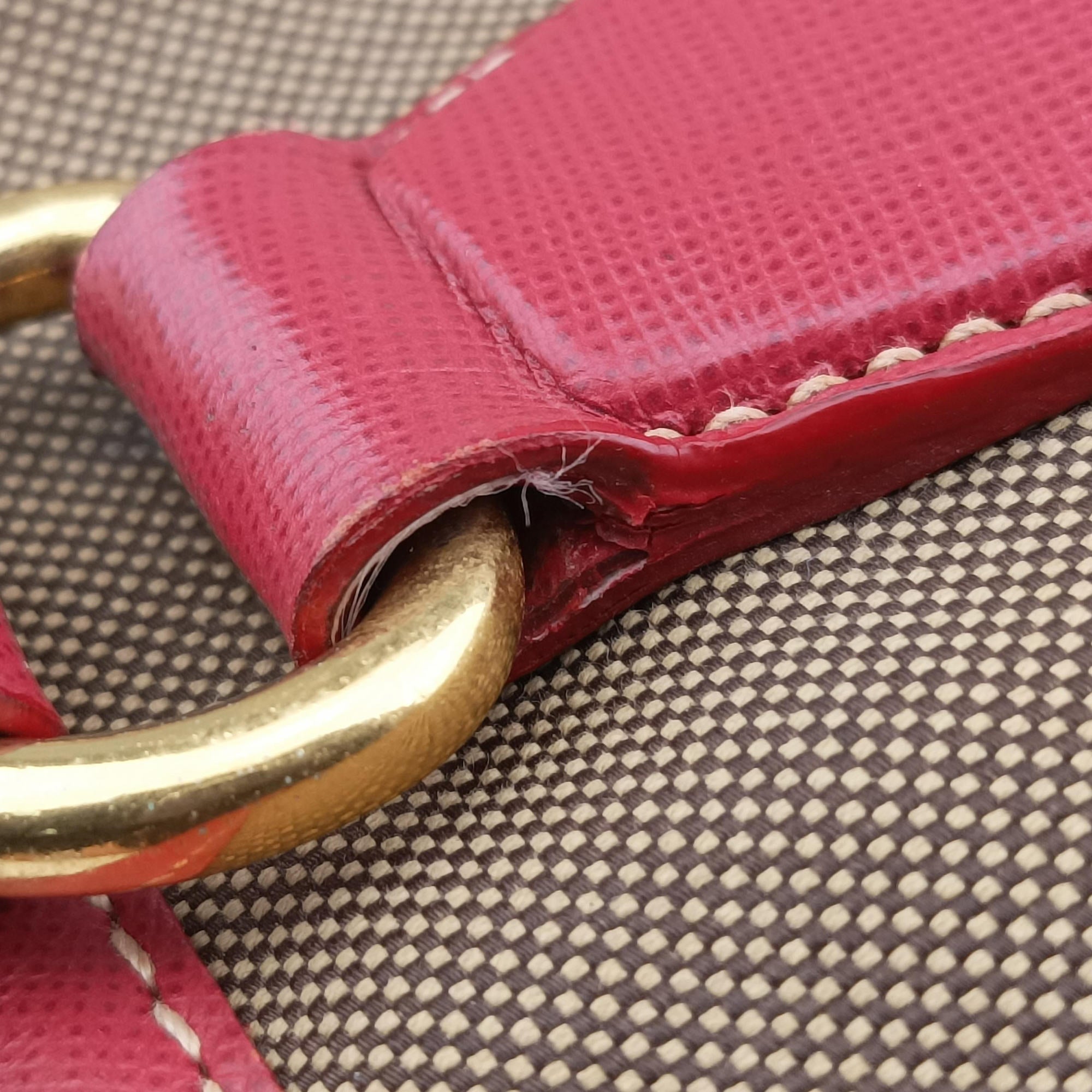 Secondhand Prada logo jacquard Brown×Red Canvas × SAFFIANO Leather  shoulderbag | stylenewstar