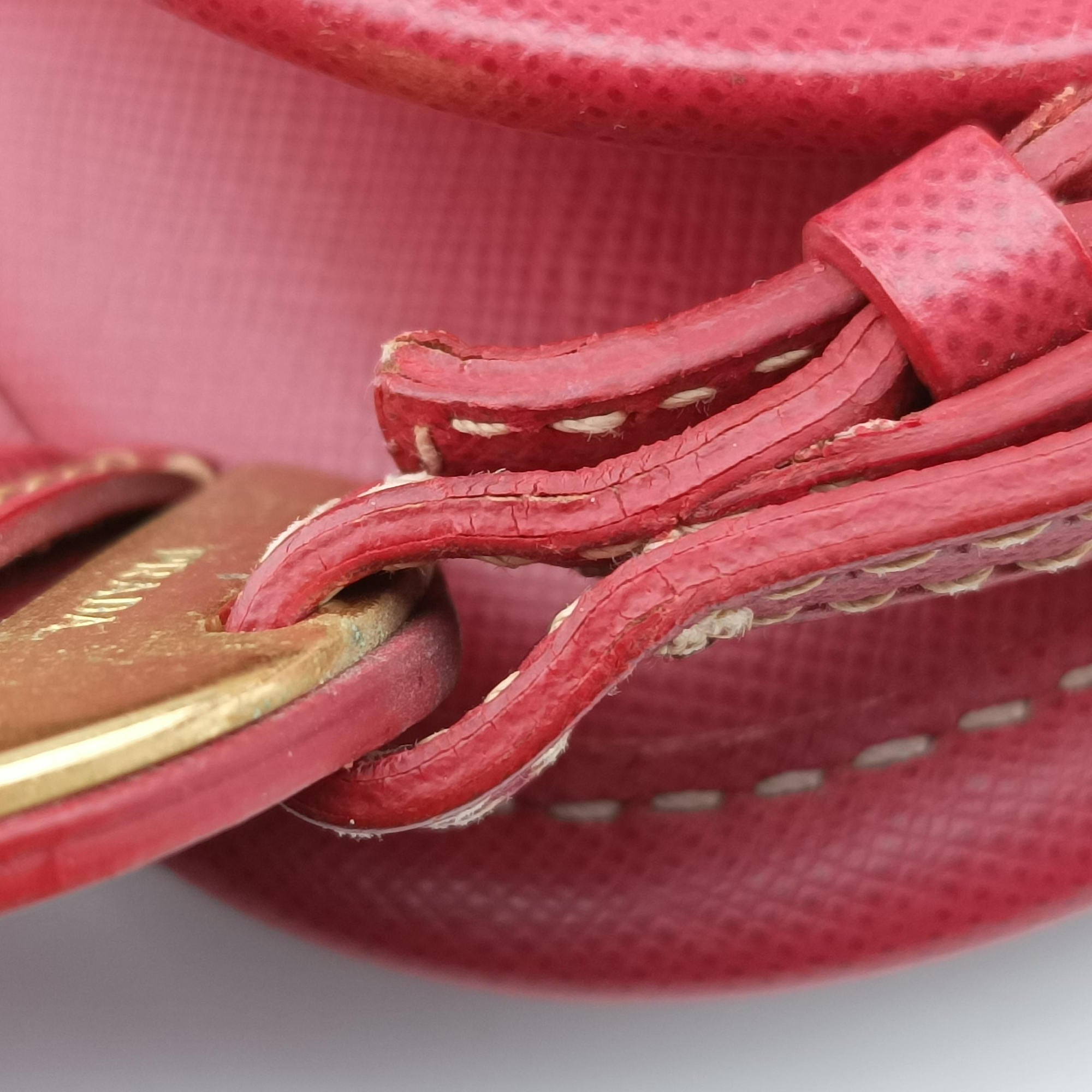 Secondhand Prada logo jacquard Brown×Red Canvas × SAFFIANO Leather  shoulderbag | stylenewstar