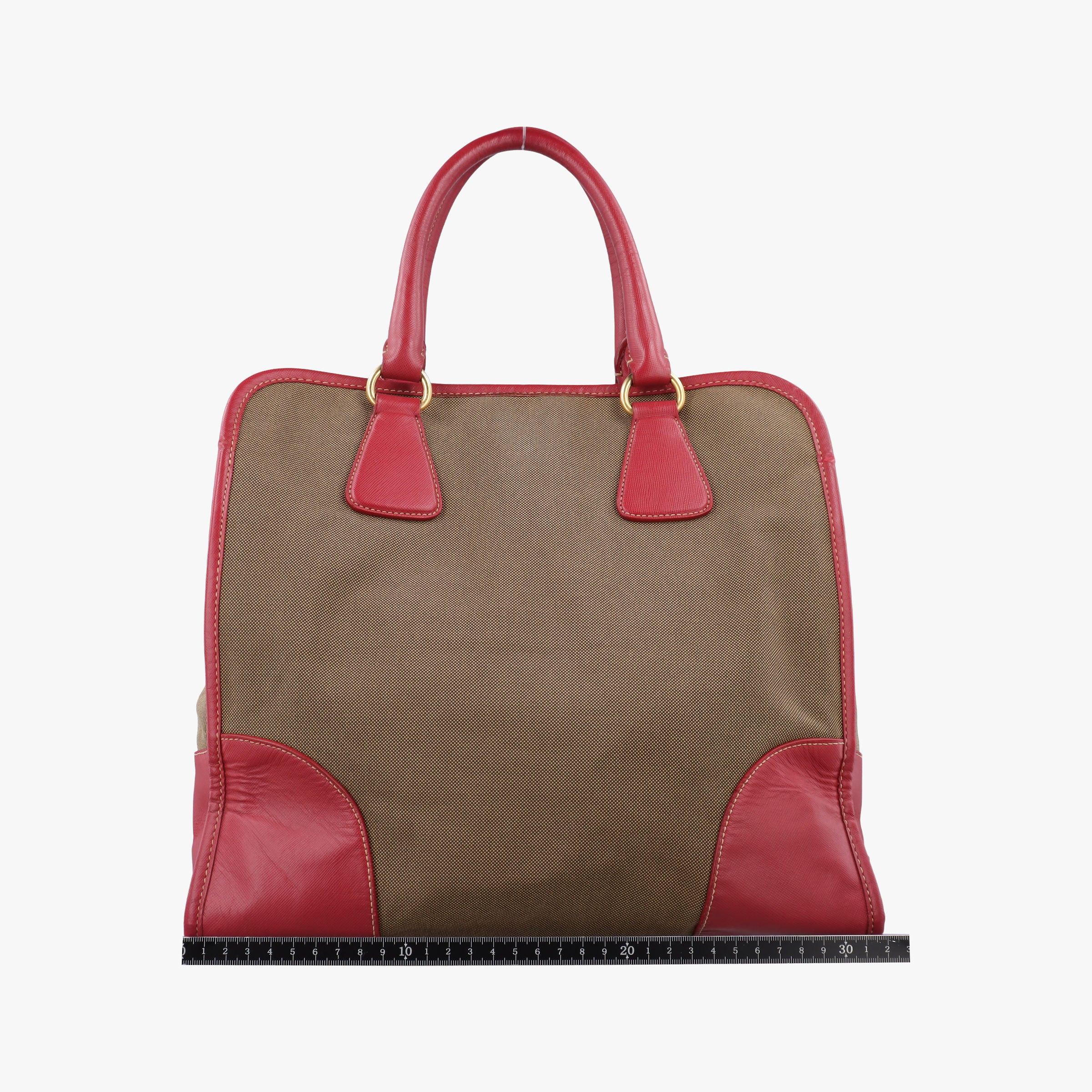 Secondhand Prada logo jacquard Brown×Red Canvas × SAFFIANO Leather  shoulderbag | stylenewstar