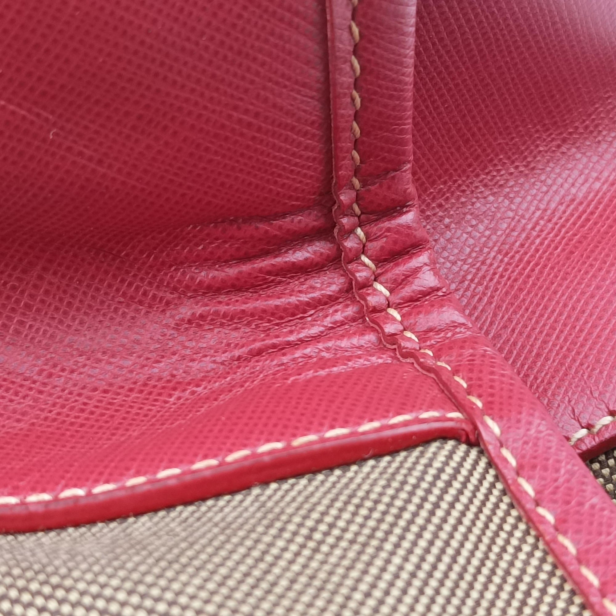 Secondhand Prada logo jacquard Brown×Red Canvas × SAFFIANO Leather  shoulderbag | stylenewstar