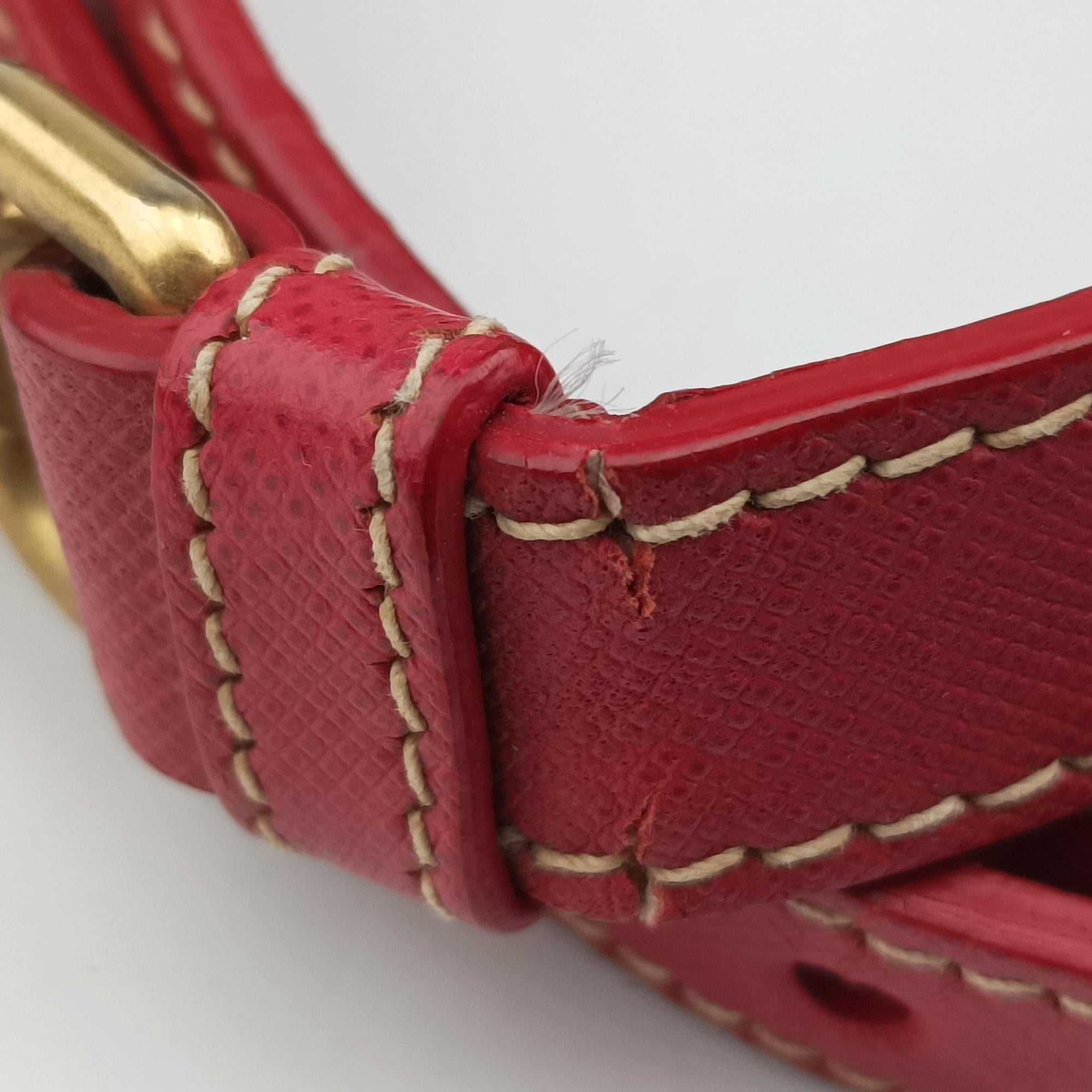 Secondhand Prada logo jacquard Brown×Red Canvas × SAFFIANO Leather  shoulderbag | stylenewstar